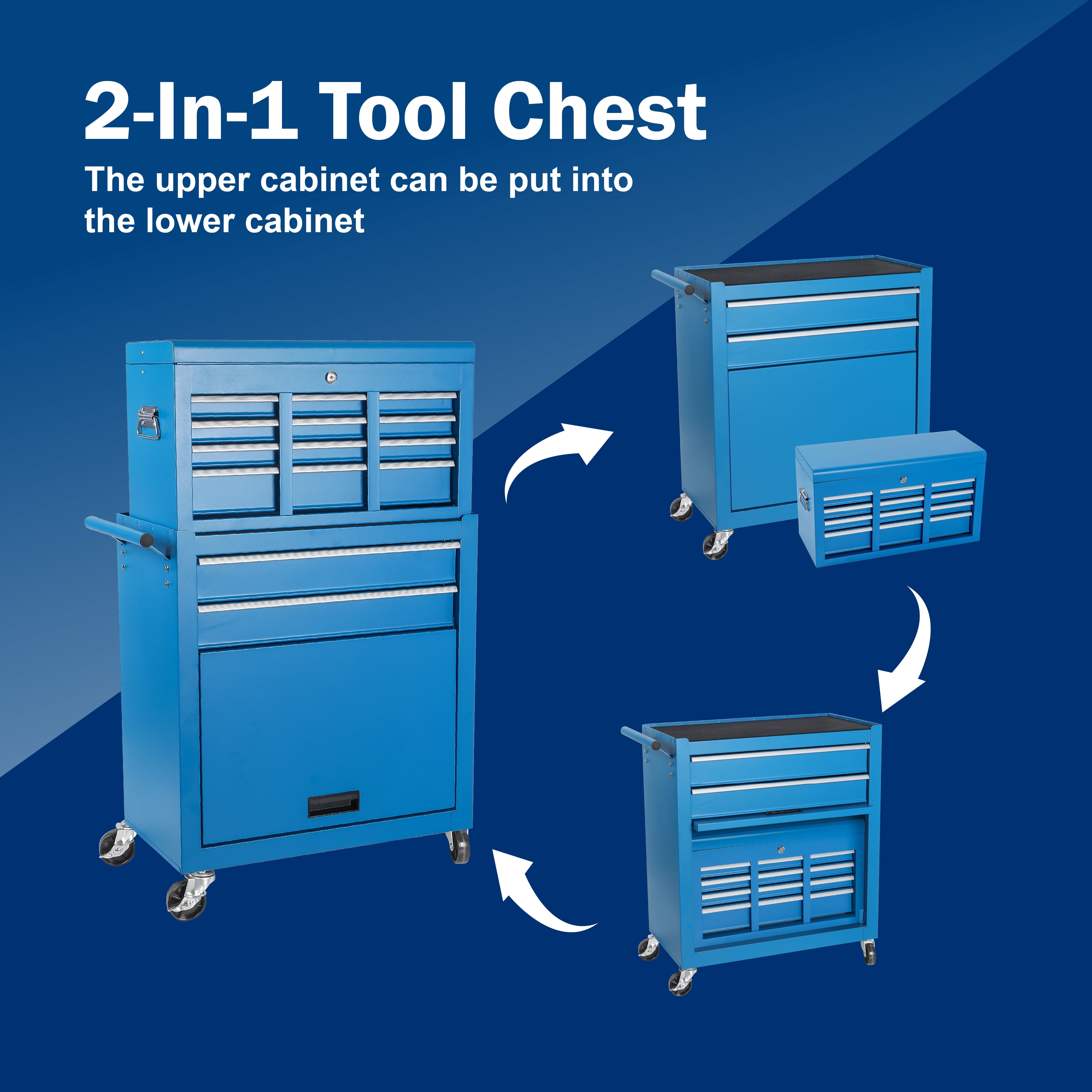 FFZ 8-Drawer Rolling Tool Chest Storage Cabinet (Blue, 24.4 in x 13 in x 42.9 in) 1542r