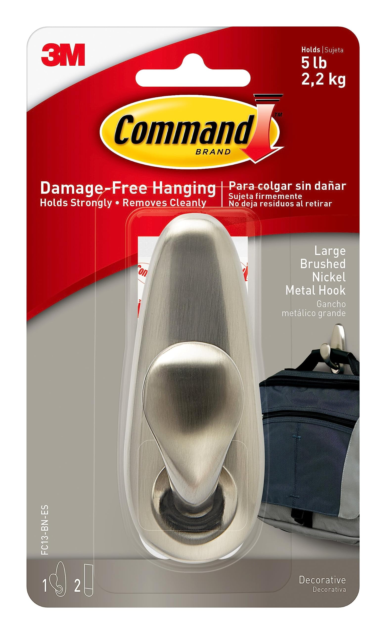 Command Large Metal Wall Hook, Damage-Free Adhesive Hanging Hardware (Silver, 1 Hook) mq7yo