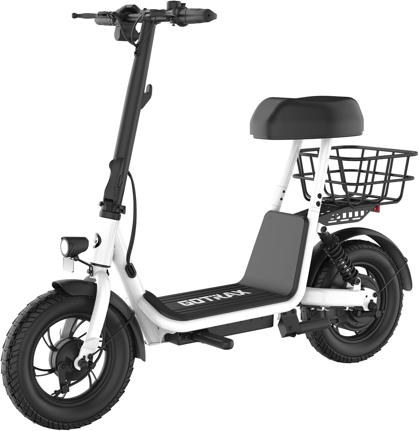 Gotrax A5 Electric Scooter with Seat and Storage Basket (White, 220 lb) p2ele