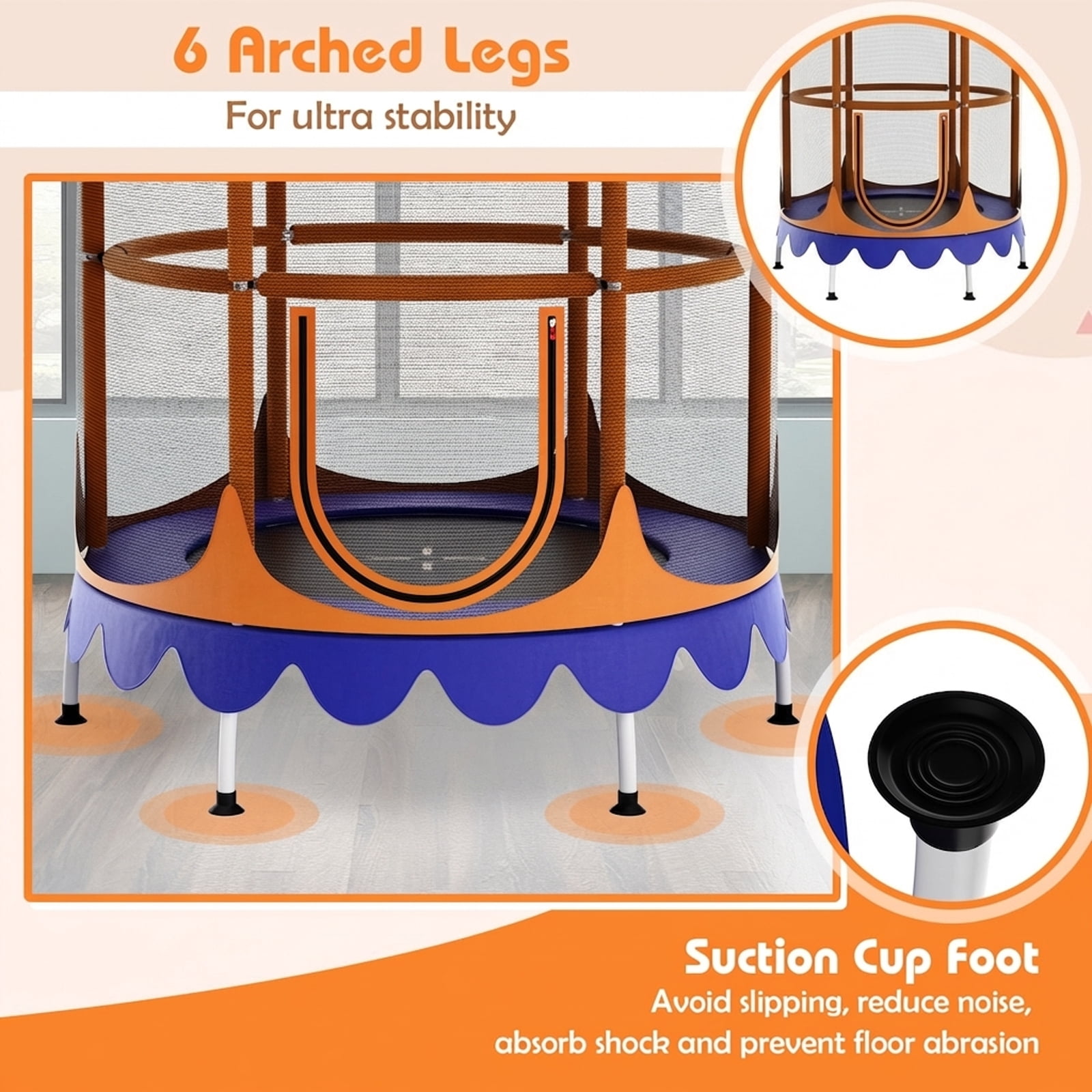 Redsmile 64 Inch Kids Trampoline with Detachable Canopy and Safety Enclosure Net (Orange, 64 in) kq0mu