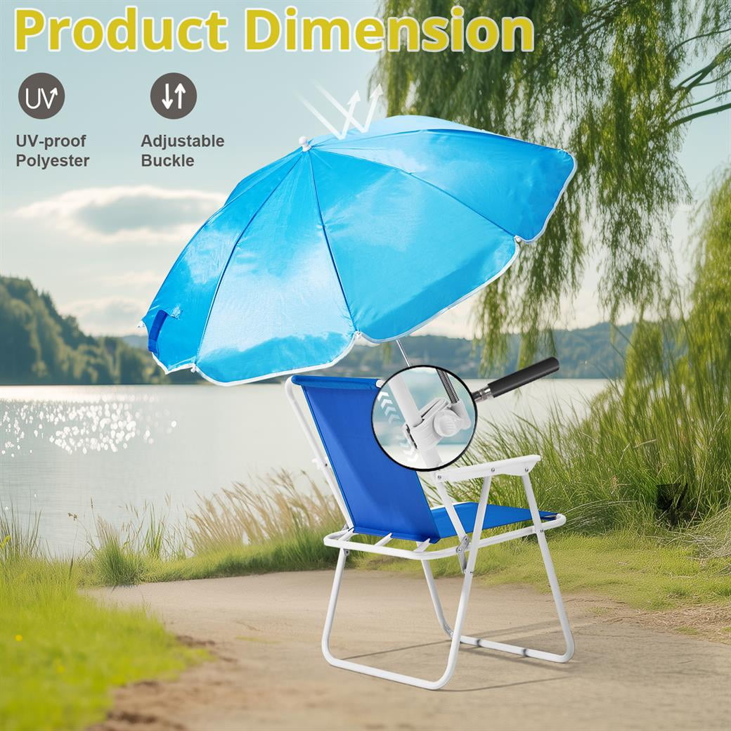 EDOEMSE Folding Beach Chair with Detachable Umbrella (Blue, 265 lb Capacity) 22nk5