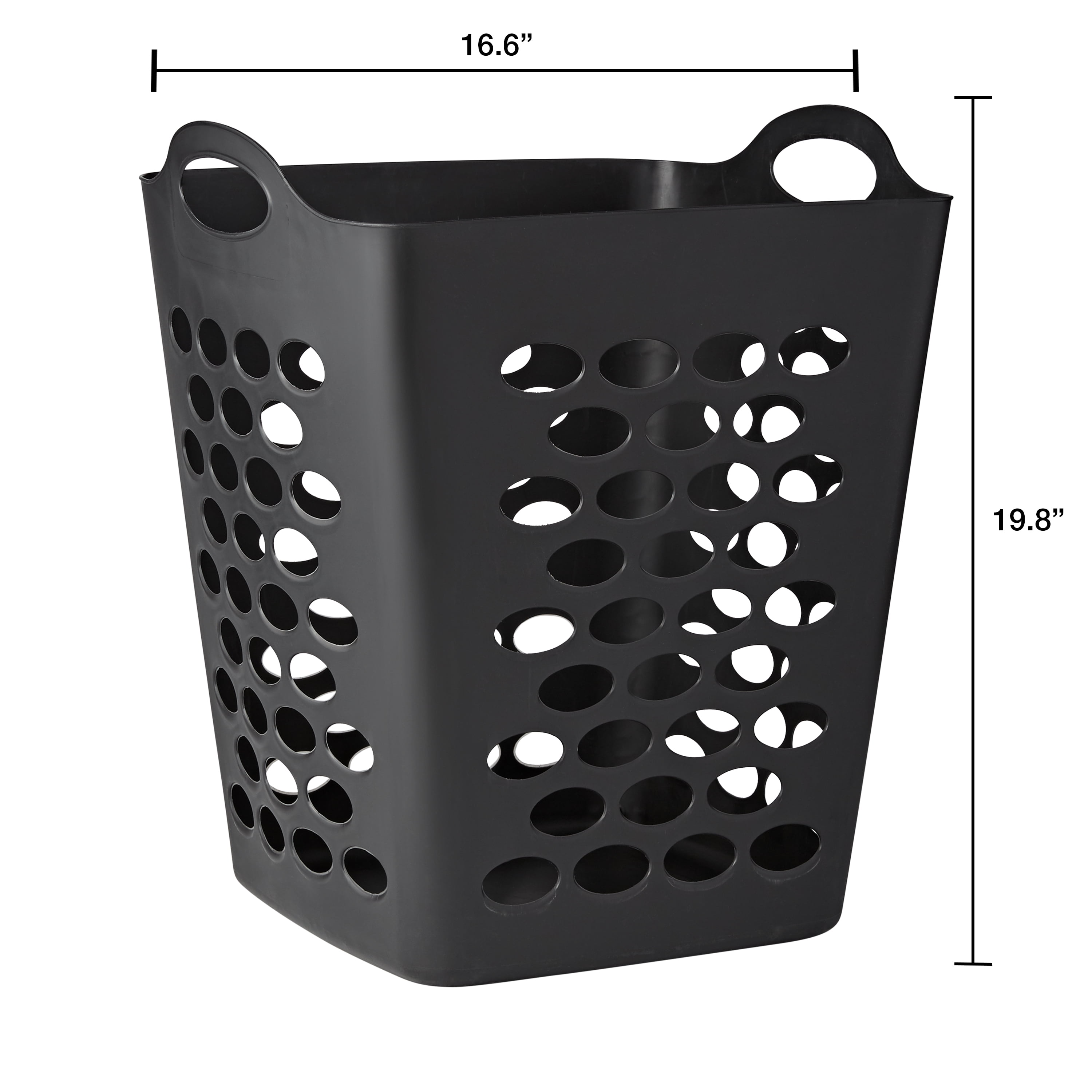Mainstays Flexible Square Laundry Hamper, Durable Ventilated Storage Bin (Black, 16.6 in x 16.6 in x 19.8 in) ab8qx