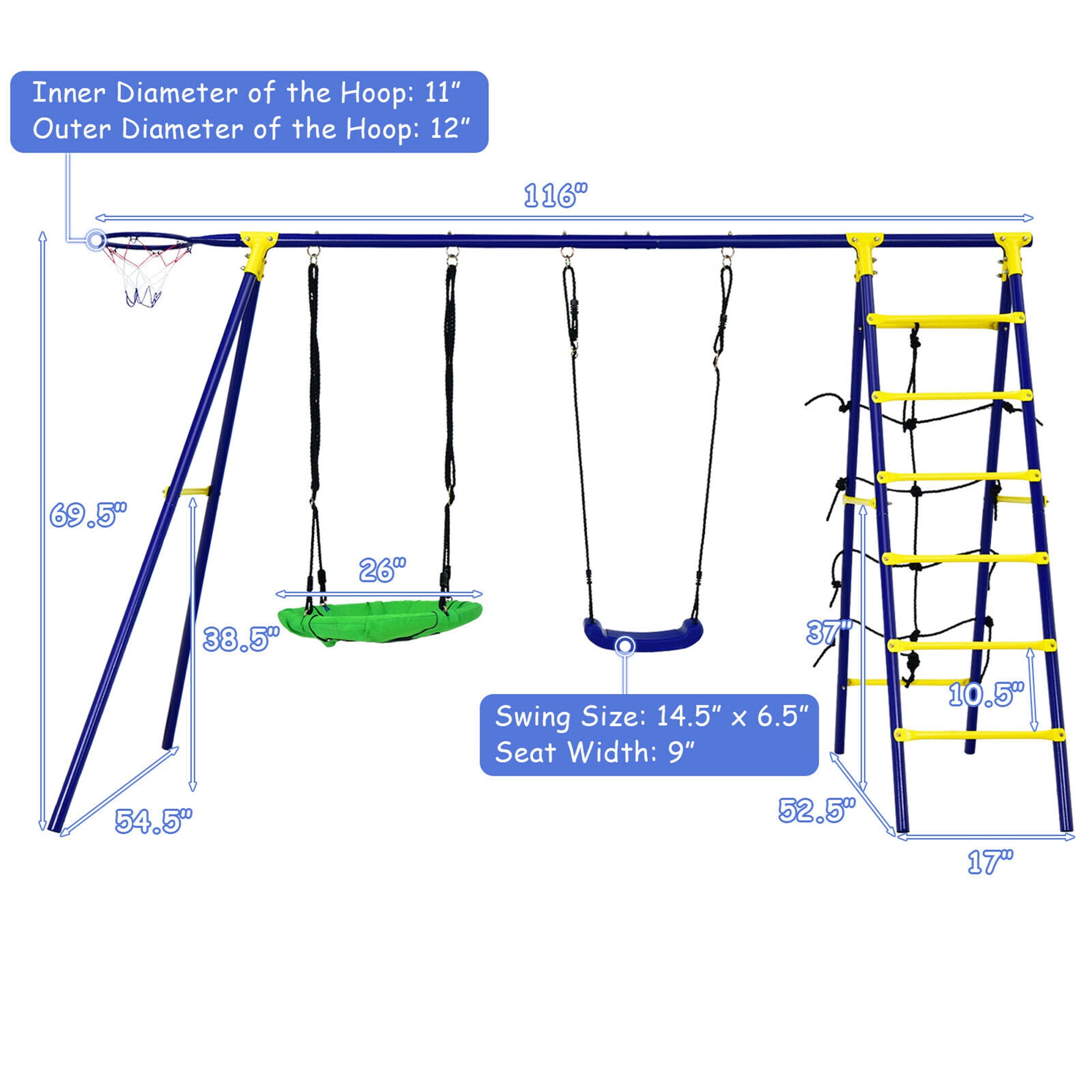 Gymax 5-in-1 Kids Outdoor Swing Set with Basketball Hoop and Climbing Ladder (Blue) y2tza
