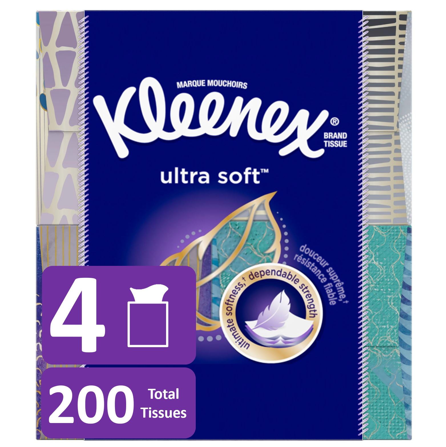 Kleenex Ultra Soft Facial Tissues, 3-Ply Premium Absorbent Paper, (White, 280 Total Tissues, 4 Flat Boxes) 9lwji