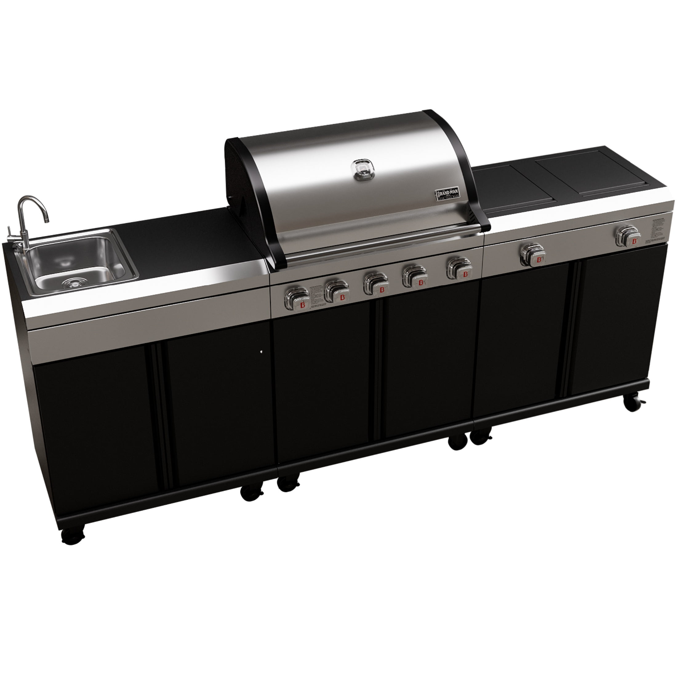 Brand-Man Outdoor Modular Island Kitchen Grill with Sink Station (Black, 90.4 in) bcge2