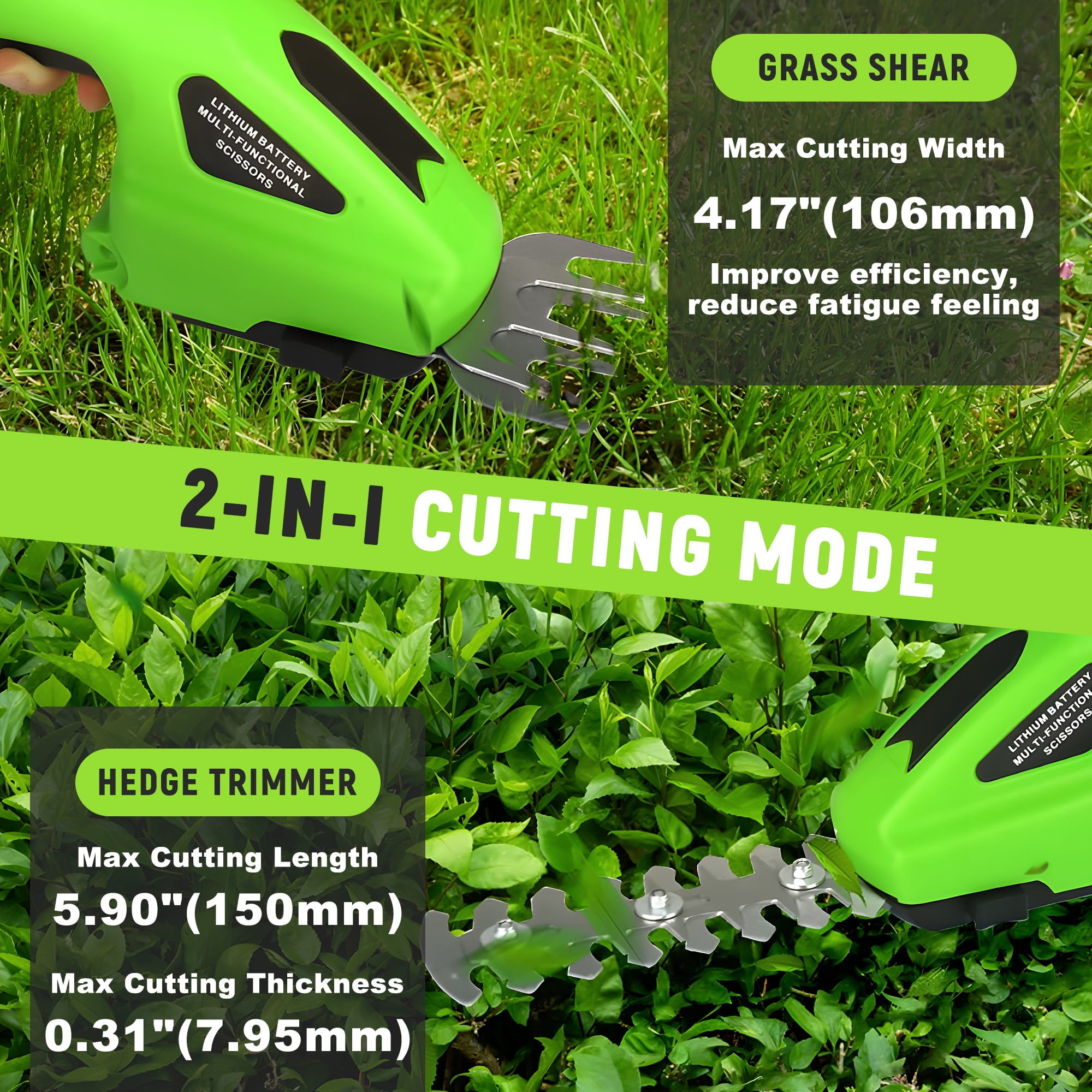 RELOIVE 2-in-1 Cordless Hedge Trimmer and Grass Shear (Green, 2.25 lb) 2umw3