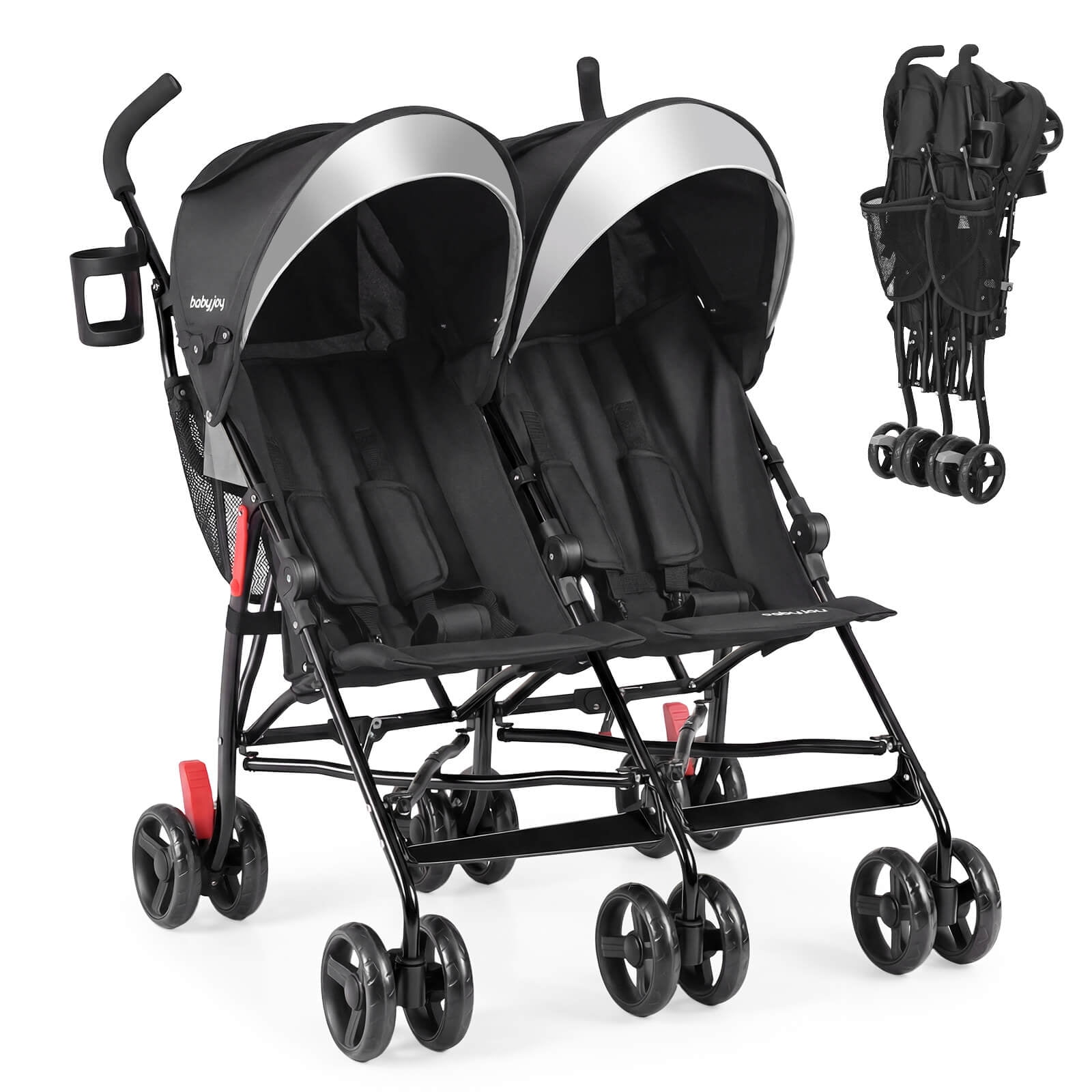 Costway Foldable Twin Baby Double Stroller Ultralight Umbrella Pushchair (Black) 92wl4