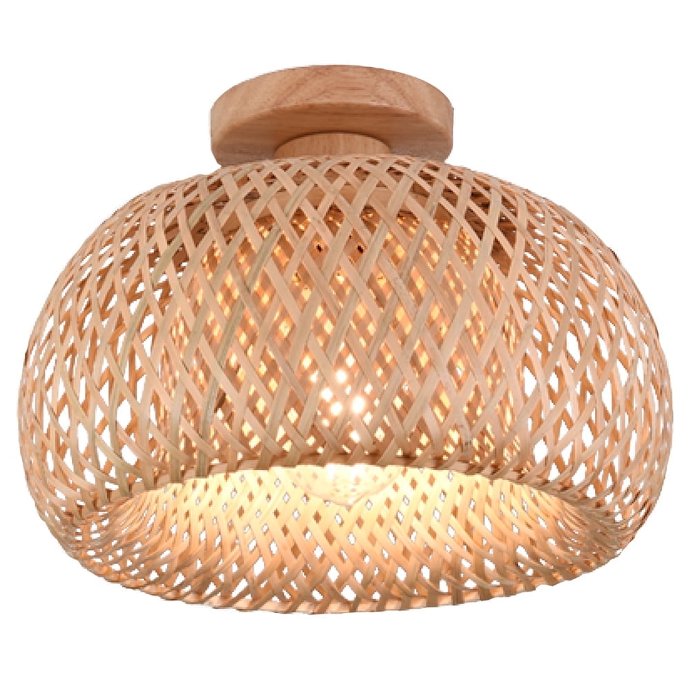 IC INSTANT COACH Rattan Semi Flush Mount Ceiling Light, Handmade Boho Bamboo Chandelier for Farmhouse Bedroom and Hallway (Natural, 10 in) jimth