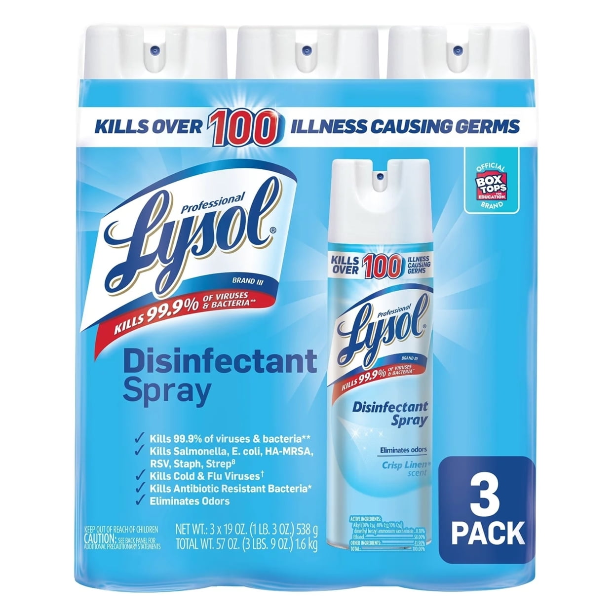 Lysol Disinfectant Spray Crisp Linen Scent (3 Pack, 19 oz) nji9u