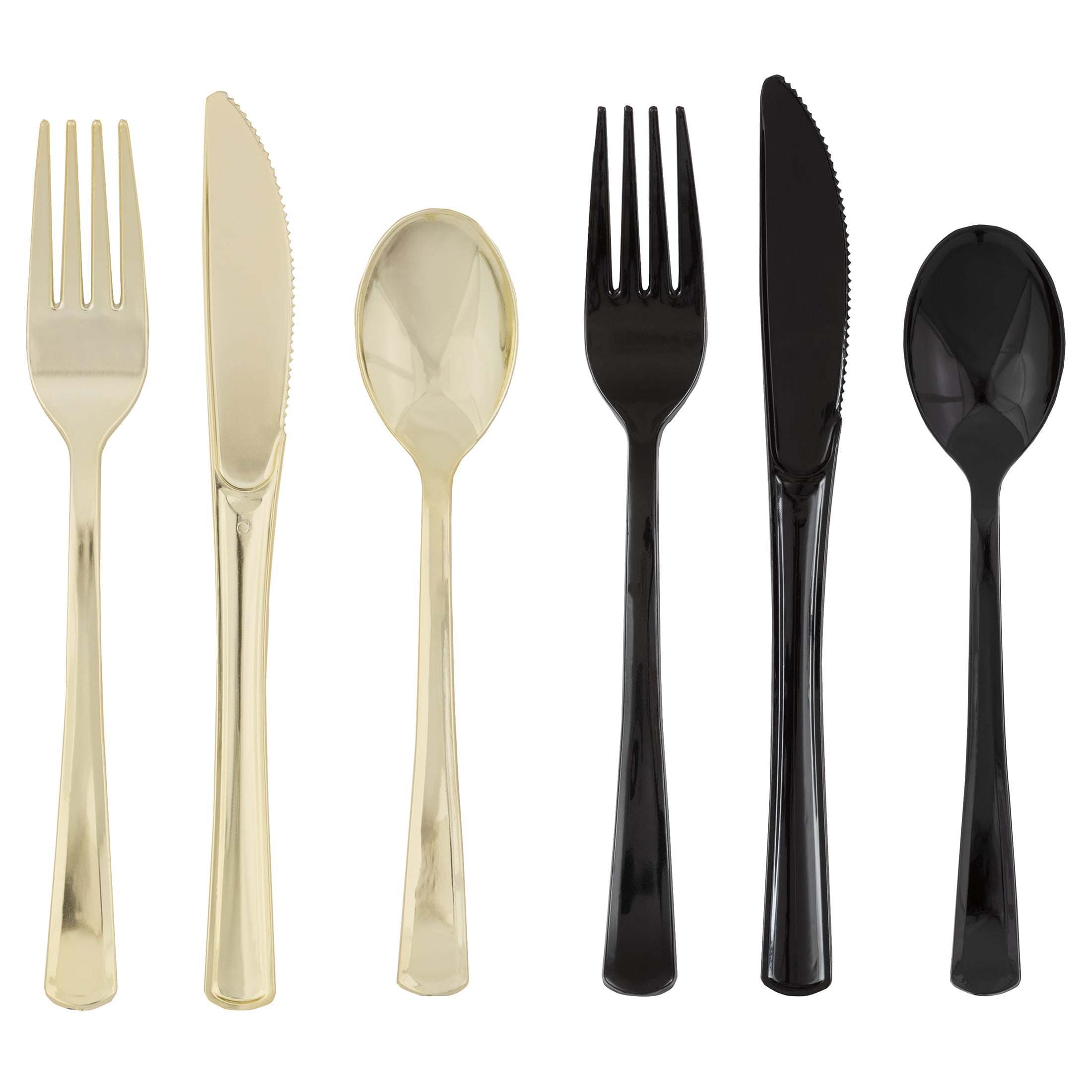 Way To Celebrate Disposable Metallic Plastic Cutlery Set (Black and Gold, 24 Count) 1ulz8