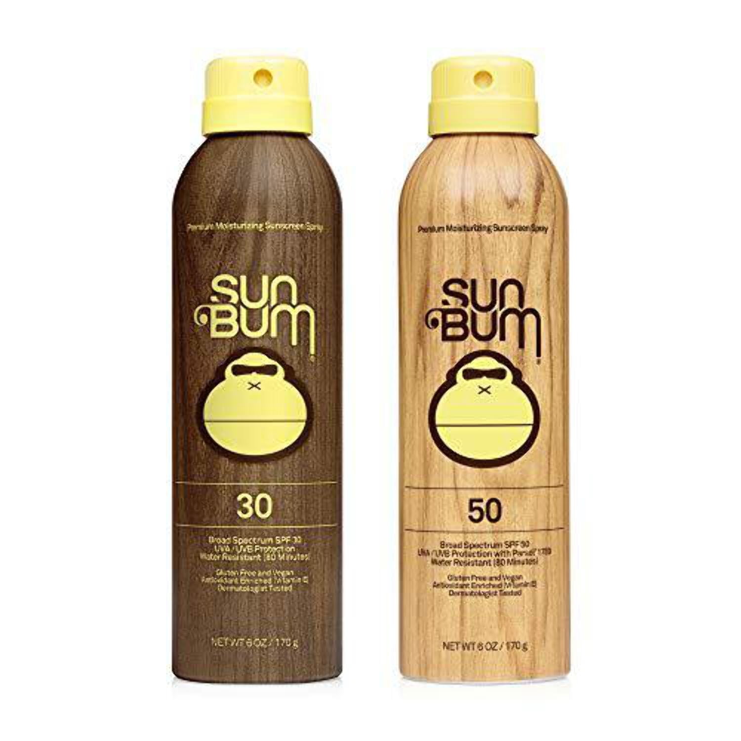 Sun Bum Original SPF 30 and 50 Sunscreen Spray Broad Spectrum Moisturizing Protection (6 fl oz, 2 Pack) zel1d