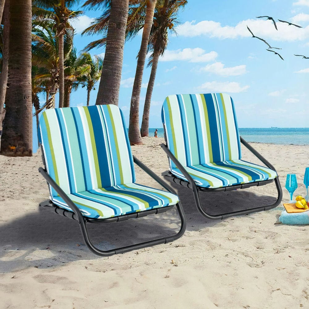 Yardi Yard 2-Pack Low Folding Beach Chairs, Portable Outdoor Camping Chairs with Cushioned Seat (Blue, 6.5 lb) f8900