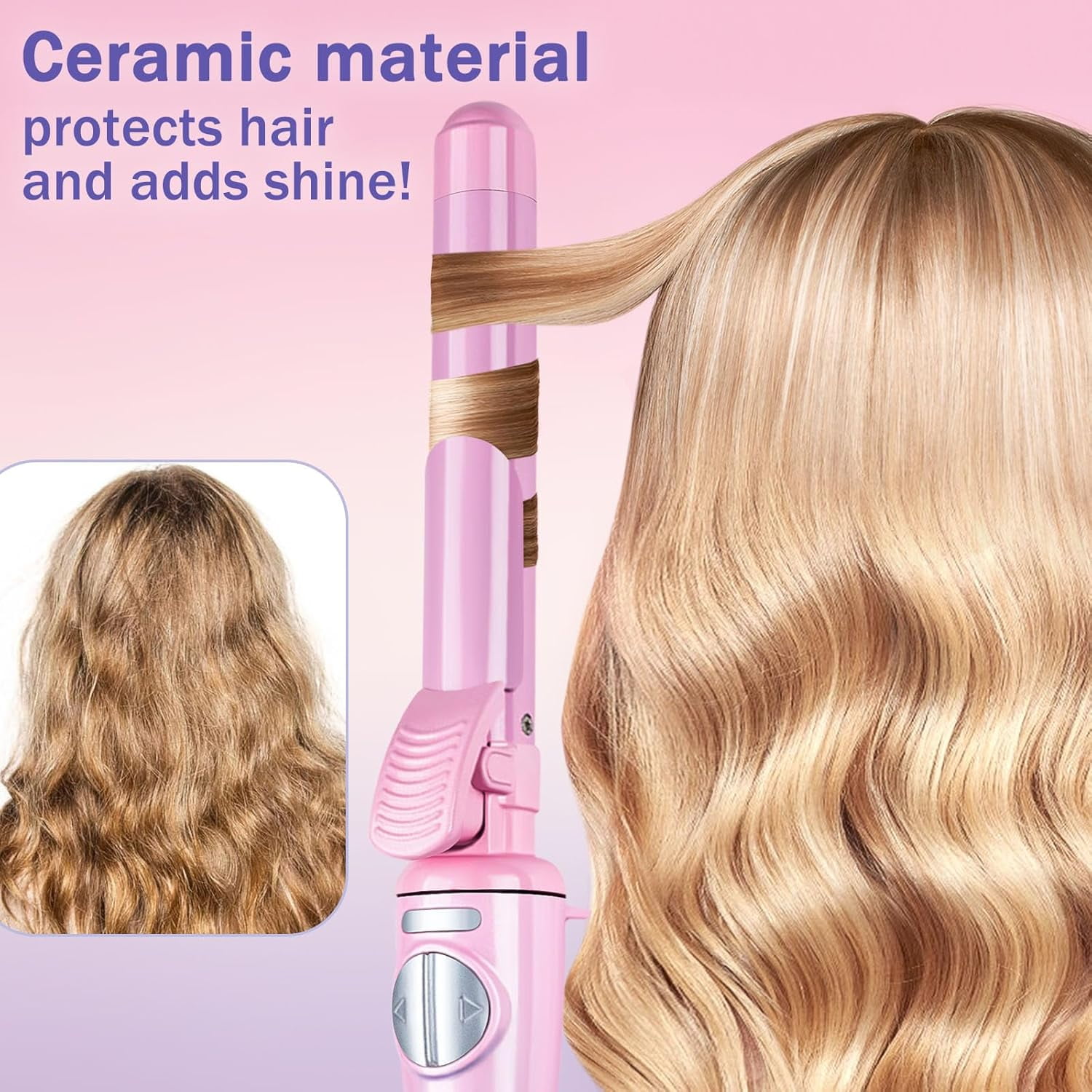 Generic Automatic Curling Iron Ceramic Hair Styler with Temperature Display (Pink, 5.1 in) o11n6