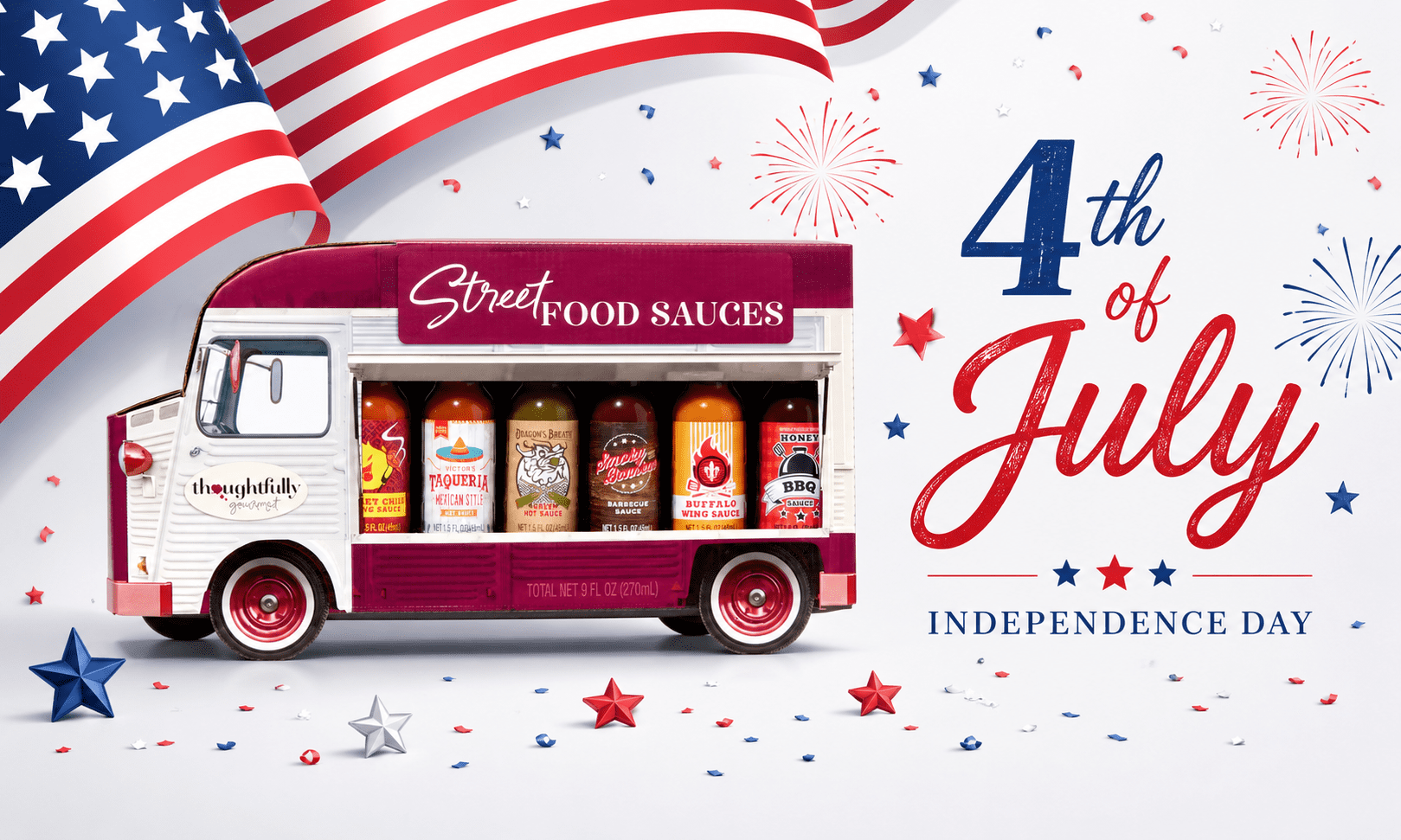 Thoughtfully Street Food Barbecue and Hot Sauce Gift Set (Variety Pack, 6-Piece Set) rpp5c