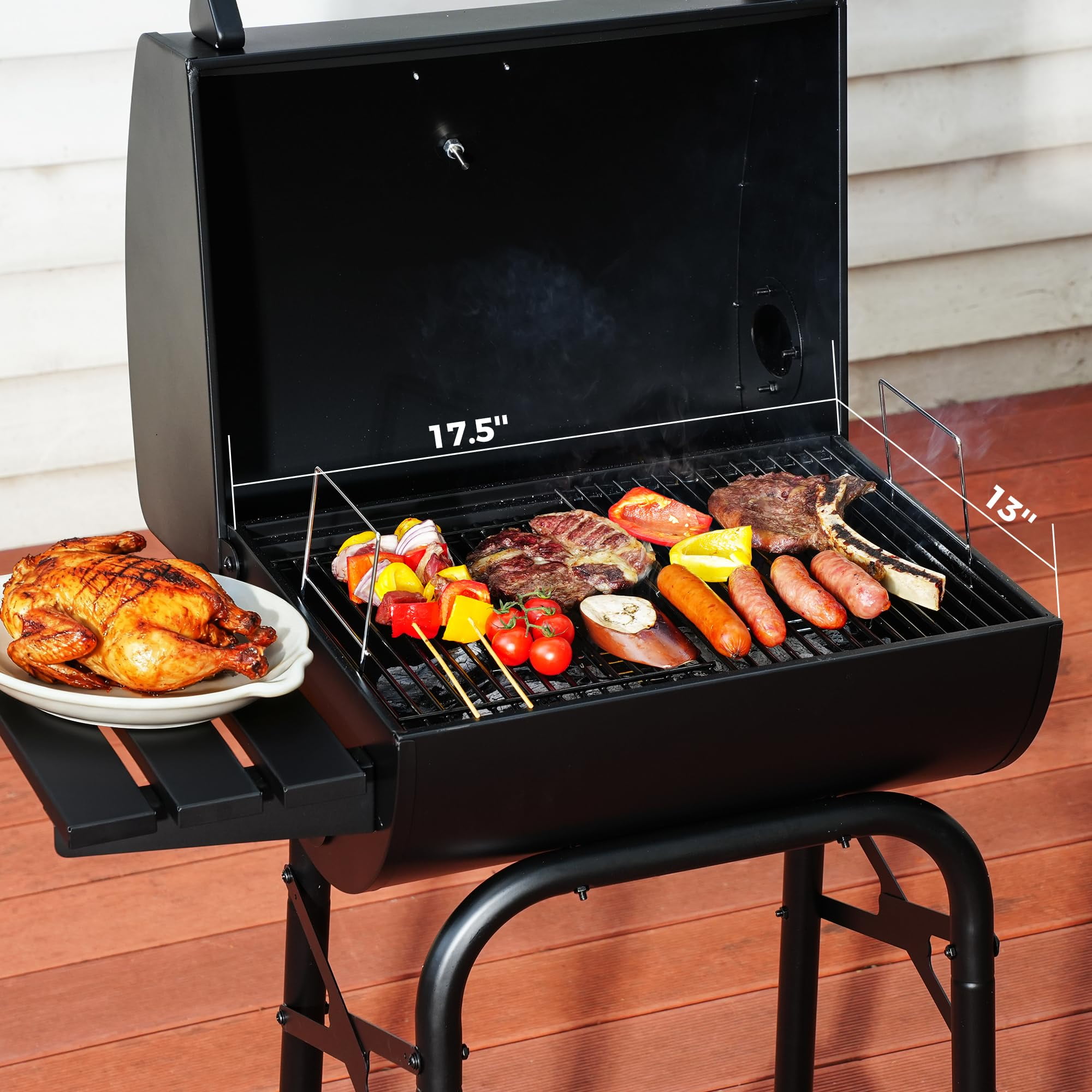Master Cook Outdoor Barrel Charcoal Grill with Side Tables and Smoker (Black, 30 in) z33nm