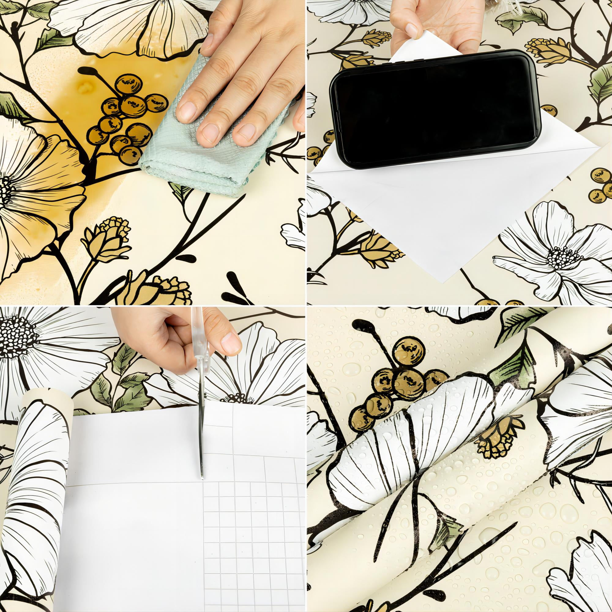 UMIGGEE Floral Peel and Stick Wallpaper, Self-Adhesive Removable Contact Paper for Home Decor and Furniture Renovation (Beige, 17.7 in x 118 in) eduoz