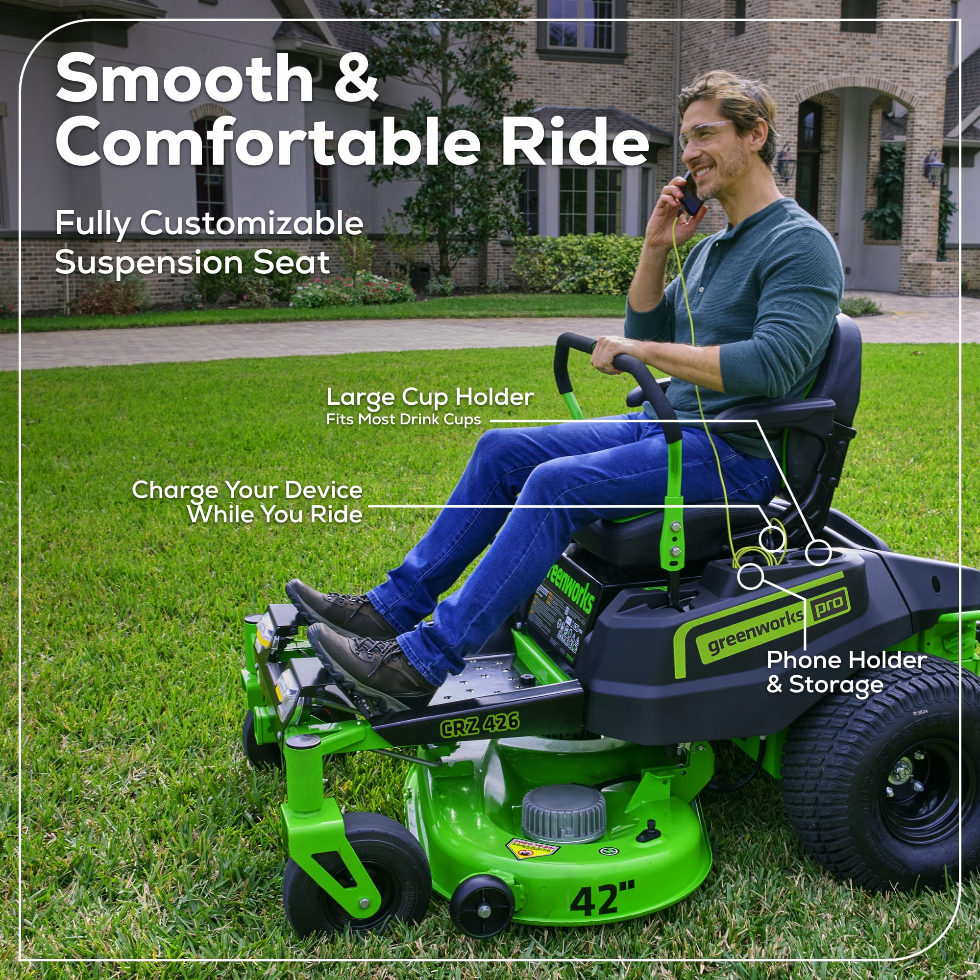 Greenworks 60V 42 in. Cordless Crossover-Z Zero Turn Riding Lawn Mower (6 Batteries, 1 Charger) v0zhx