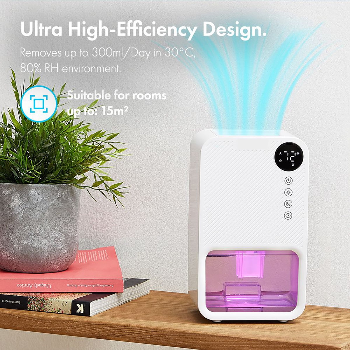 Ailkin Portable Mini Dehumidifier for Home, Ultra Quiet Electric Moisture Absorber with Humidity Display and 7-Color LED (White, 39 fl oz) 0440r