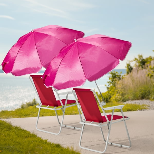 Geemuslly Folding Beach Chair with Umbrella, Portable High Back Camping Chair for Outdoor Travel (Pink, 2 Pack) 2f3tx
