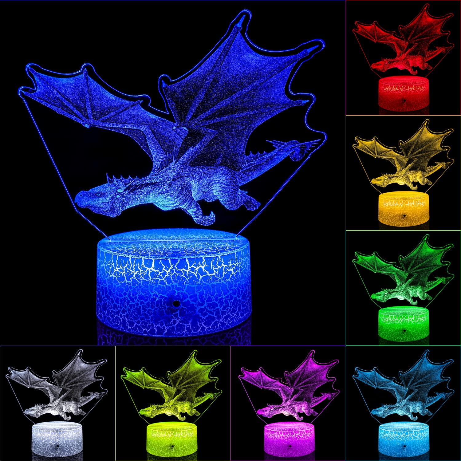 Ysitian Dragon Night Light for Kids, LED Bedside Lamp with Remote & Smart Touch (7 Colors, 1 Pack) squwf