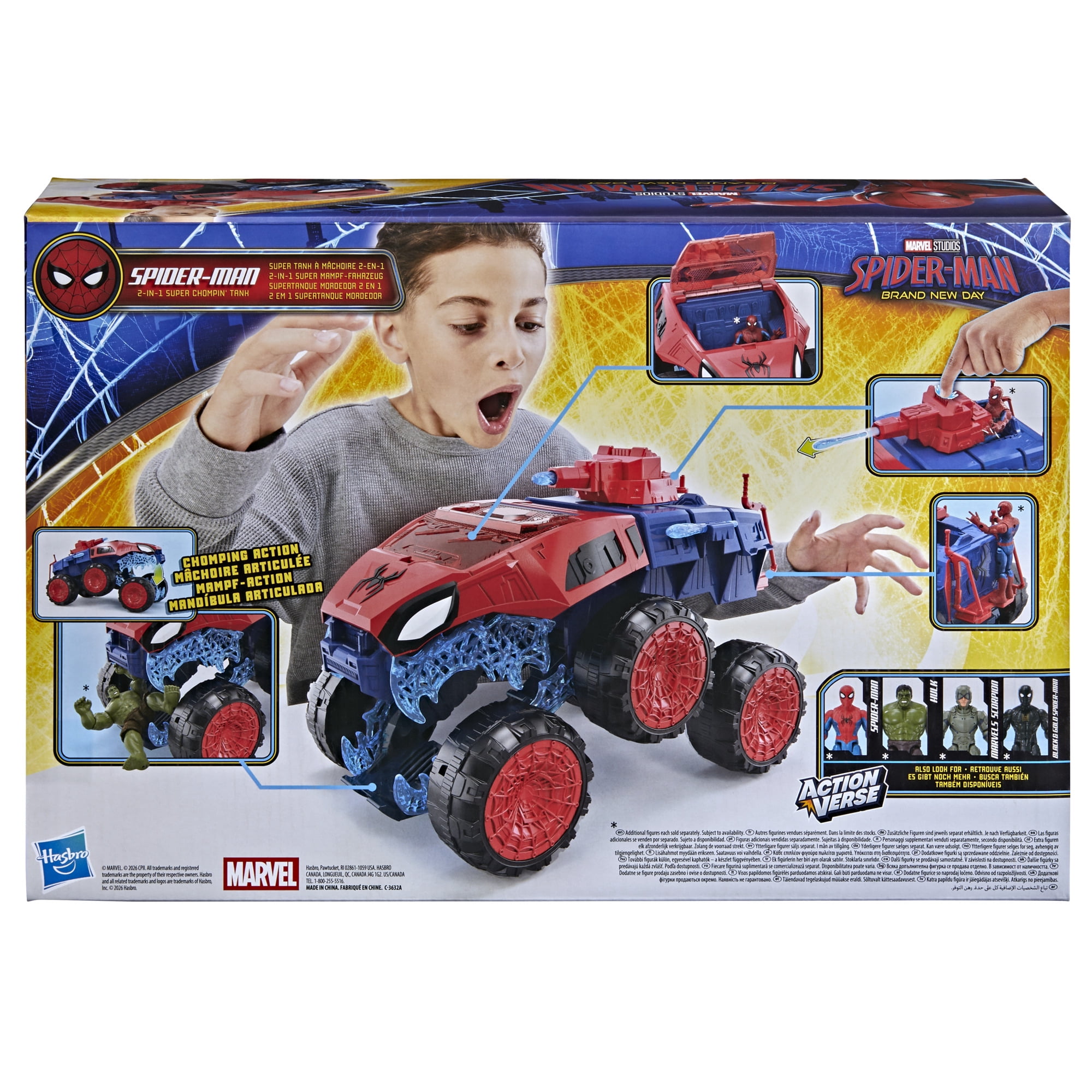 Spider-Man Marvel Brand New Day 2-In-1 Super Chompin Tank Action Figure and Toy Vehicle (4.5 in) e14x0