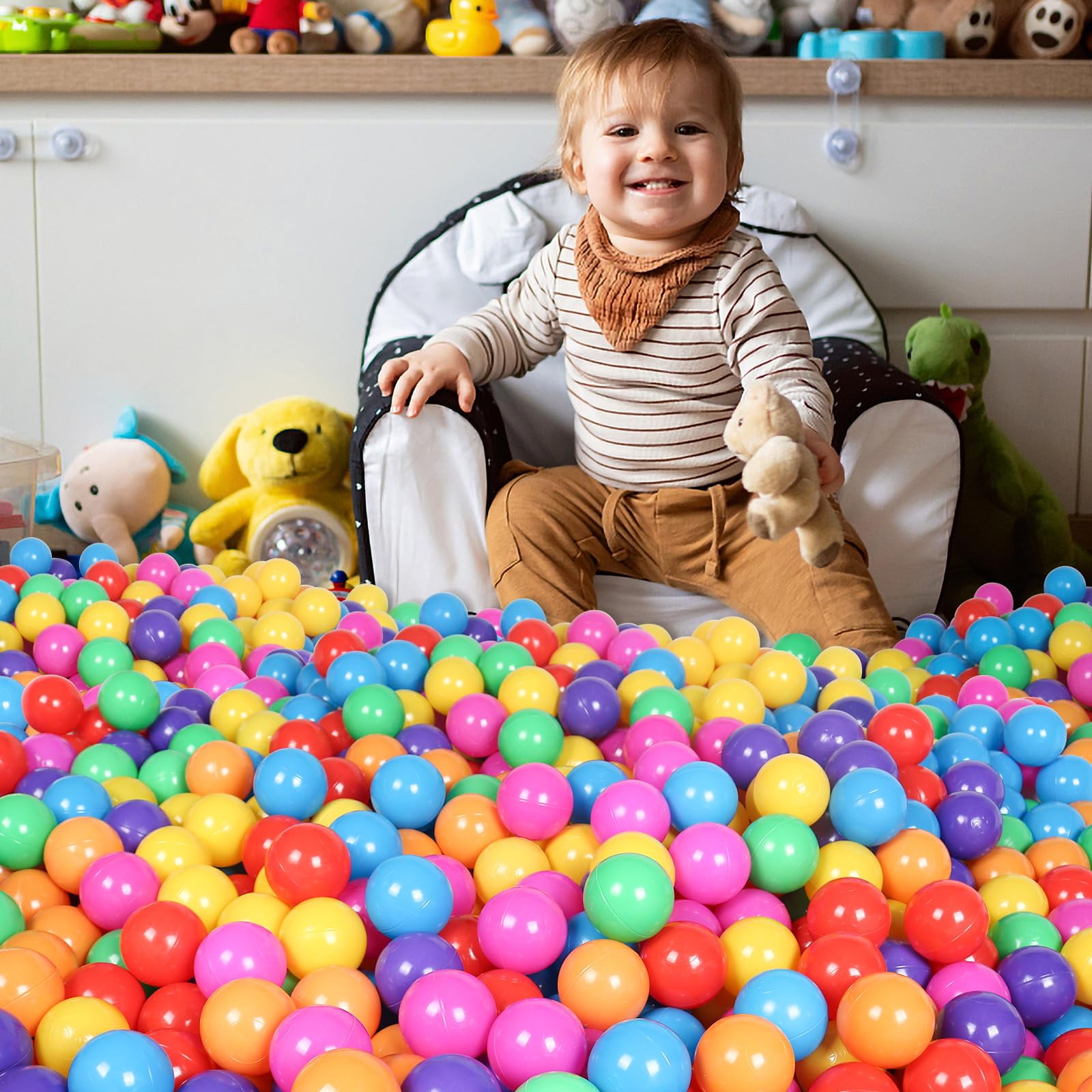 SCEINRET Plastic Ball Pit Balls for Kids, Crush-Proof Ocean Play Balls for Indoor and Outdoor Activity (Multi-Color, 100 Pack) fta8q