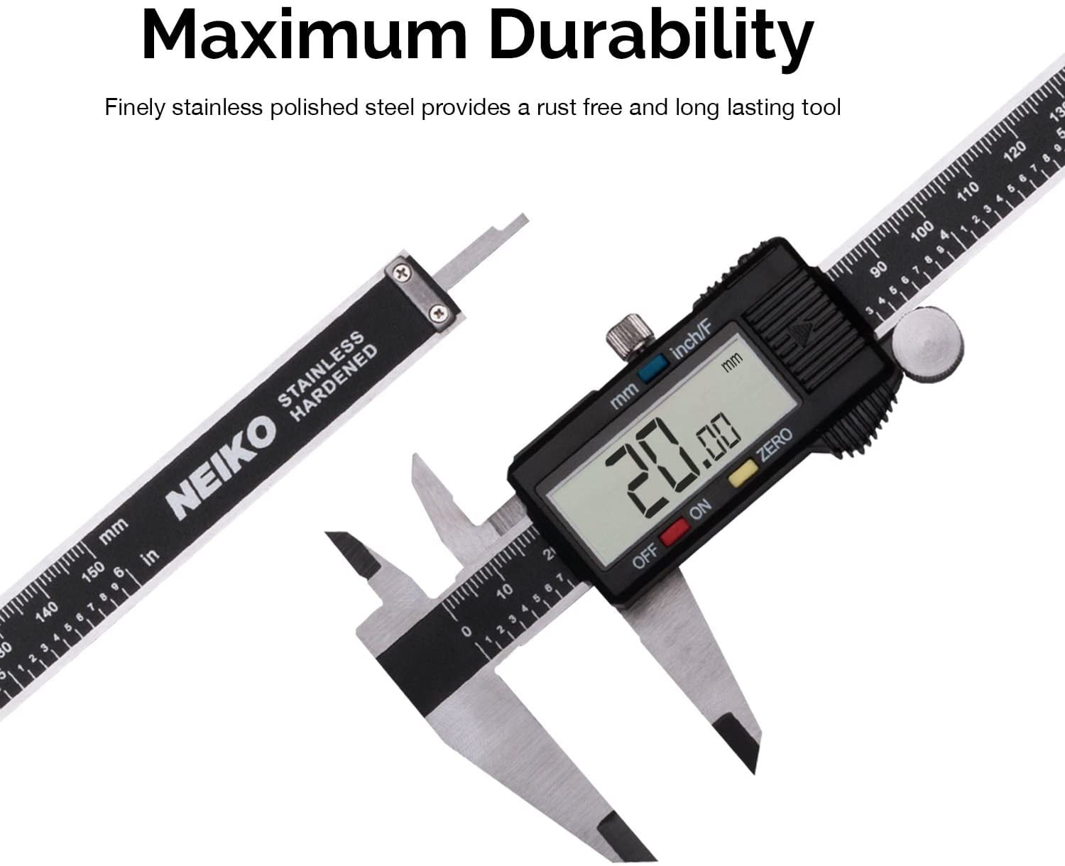 Neiko 01407A Electronic Digital Caliper Measuring Tool, Stainless Steel Construction with Large LCD Screen (Black, 6 in) nvdcw