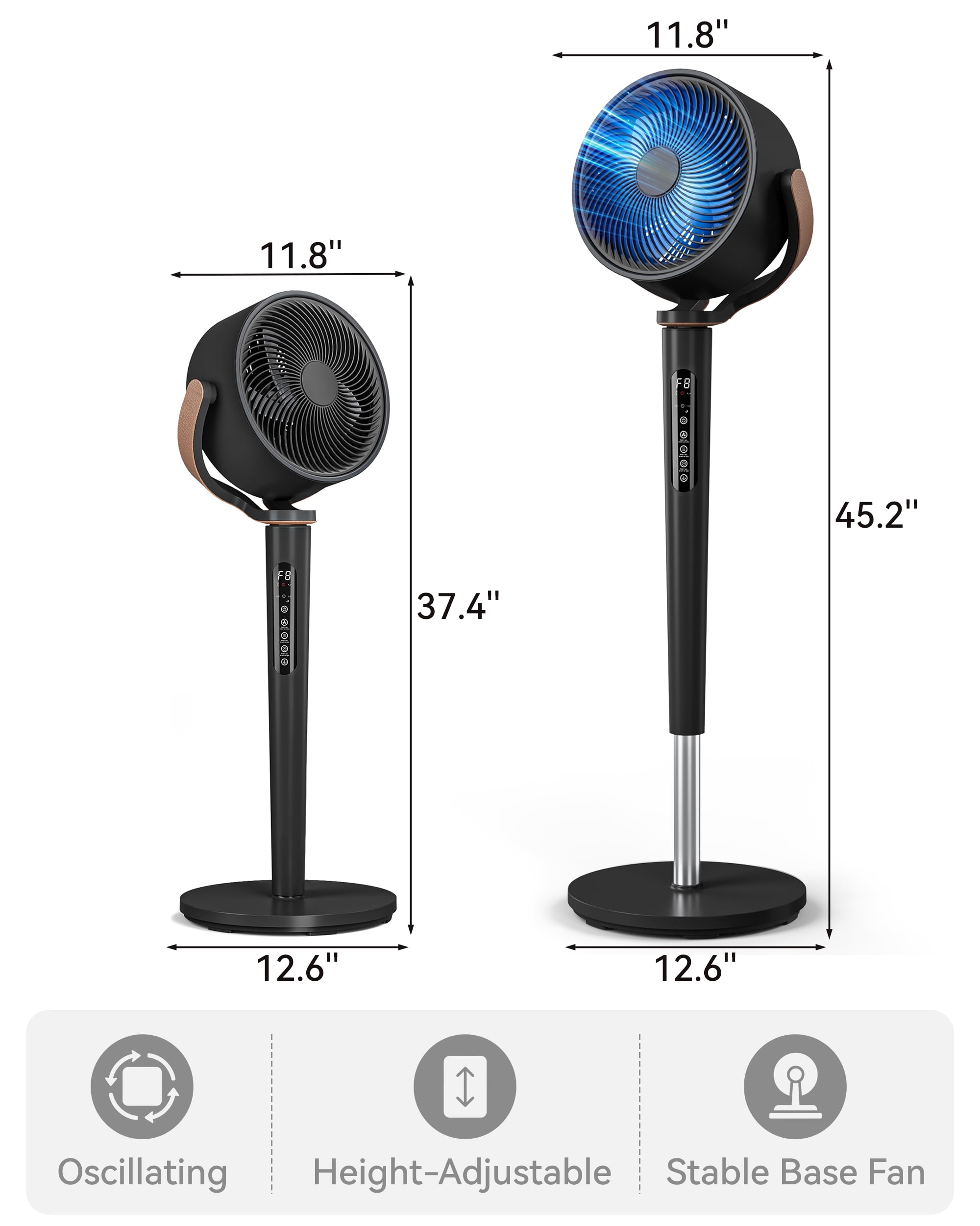 Nepsam Pedestal Fan with Remote, 16-Speed Quiet DC Motor, 120° Oscillation, Adjustable Height (Black, 45 in) zwjzw