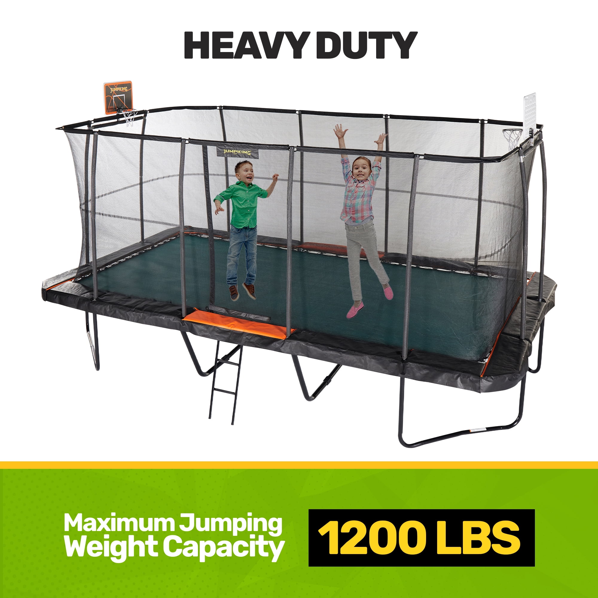 JumpKing 10 ft x 18 ft Rectangular Trampoline with 2 Basketball Hoops and Ladder (Black, 10 ft x 18 ft) cjfhf