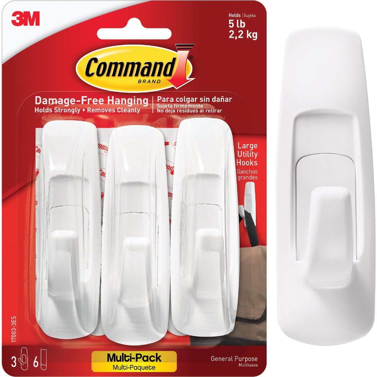 Command Large Utility Hooks with Adhesive Strips (White, 3 Count) kubwl