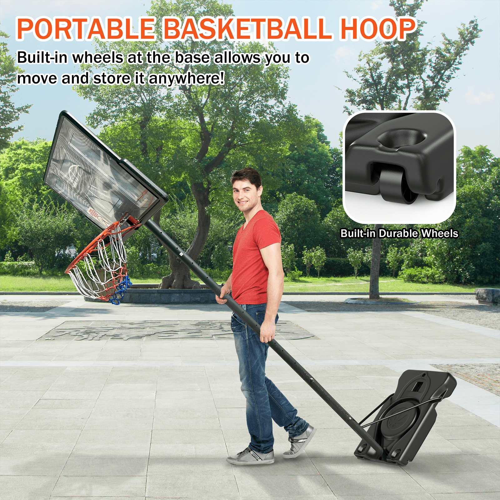 Dprodo Portable Basketball Hoop System with 44 in Shatterproof Backboard, Height Adjustable (Black, 4.4 ft to 10 ft) xlnx1