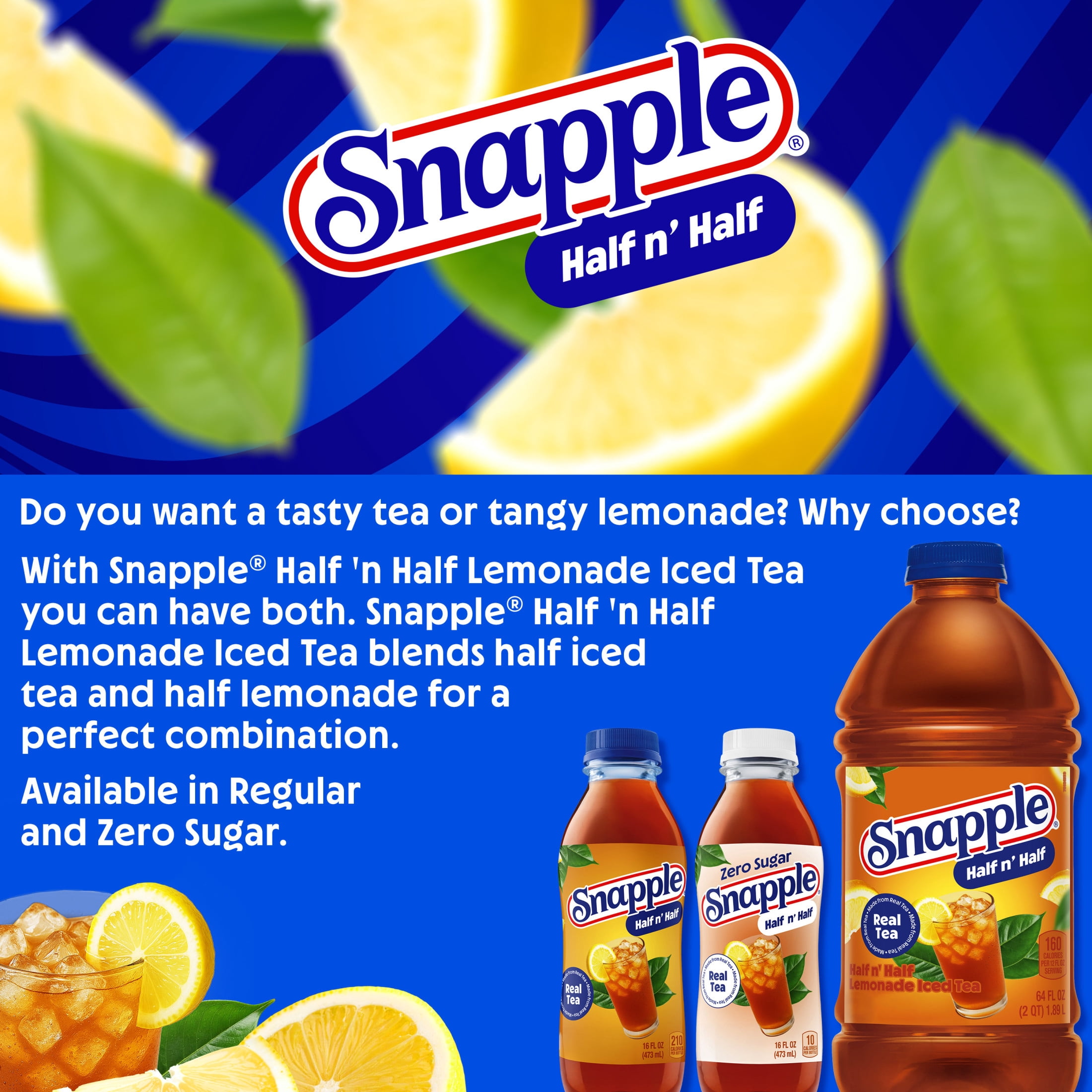 Snapple Zero Sugar Half 'n Half Lemonade Iced Tea (16 fl oz, 6 Pack) 4fyk2