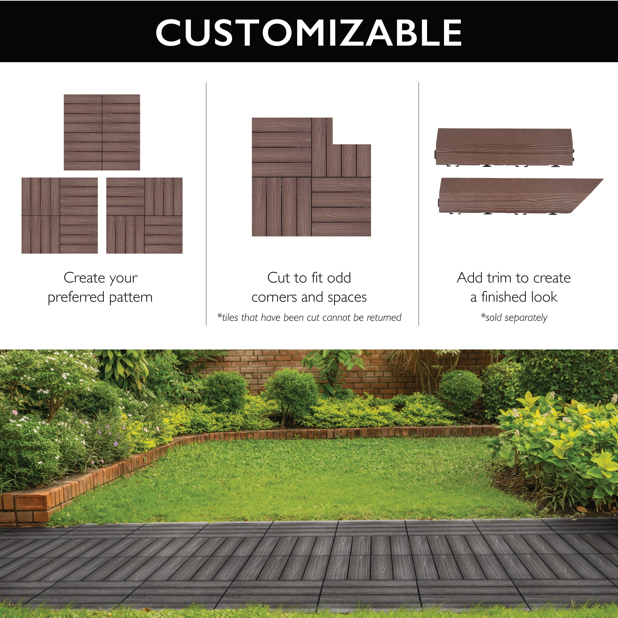 Design House Interlocking Wood Composite Deck Tiles (Russet Canyon Brown, 12 in x 12 in, 6-Pack) kihp4