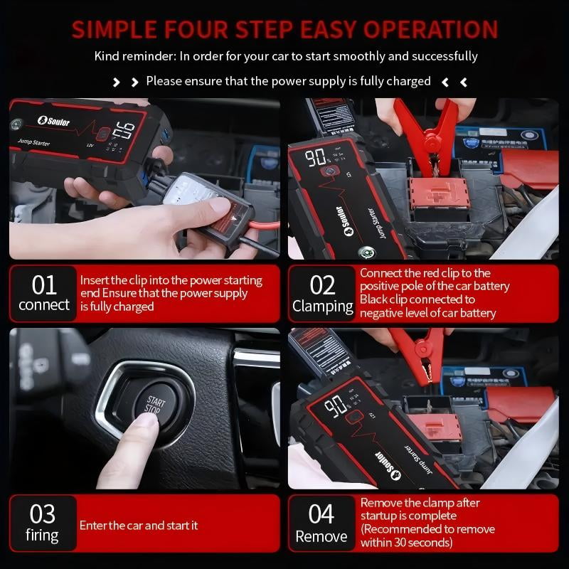 Soulor 3000A Portable Car Battery Jump Starter with Dual USB Power Bank (Black, 12V) hf722