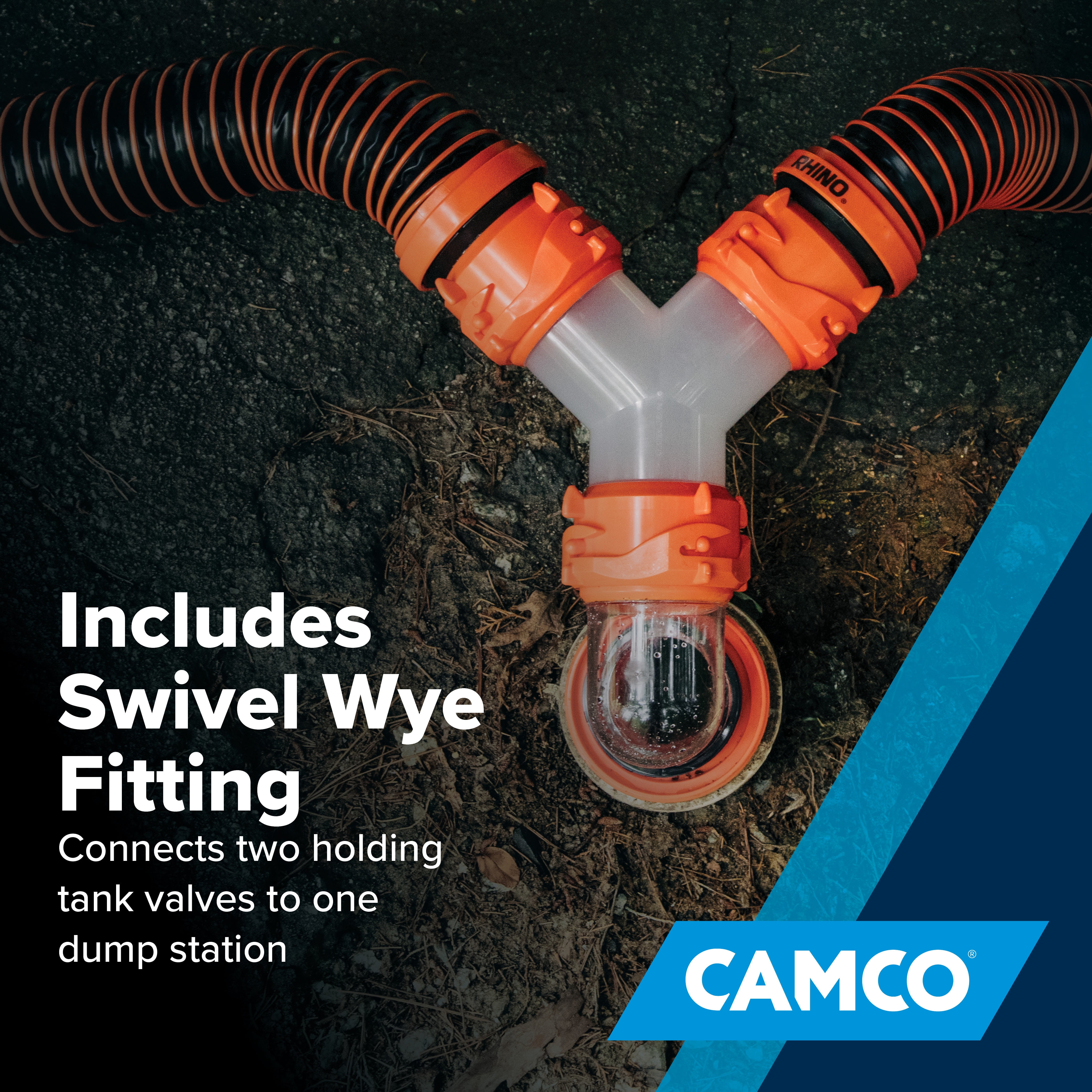 Camco RhinoEXTREME Sewer Hose Kit with 360 Degree Swivel Wye Fitting (Orange, 20 ft) idkz0