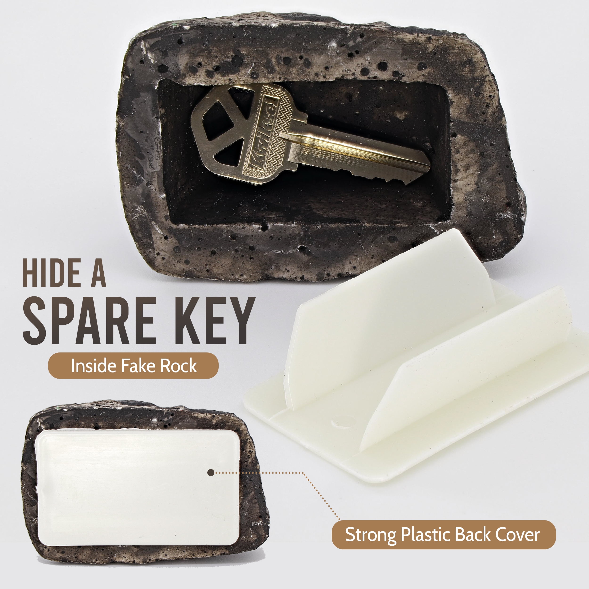 PLGEBR Outdoor Hide-a-Spare-Key Fake Rock (Black, 3.38 in x 2 in x 1.25 in) v8n91