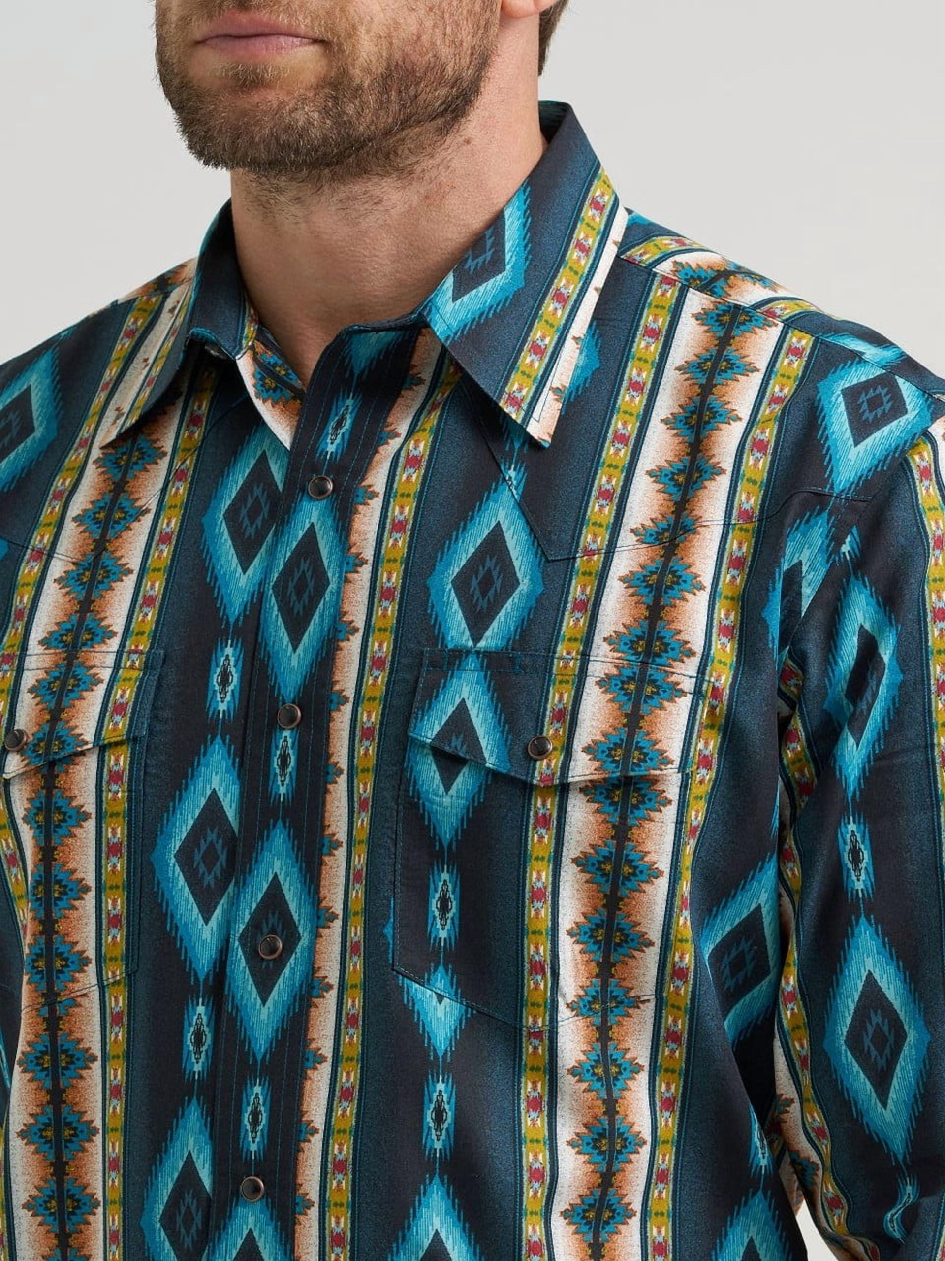 Wrangler Checotah Mens Western Shirt Turquoise Belt Print (XL) bizkh