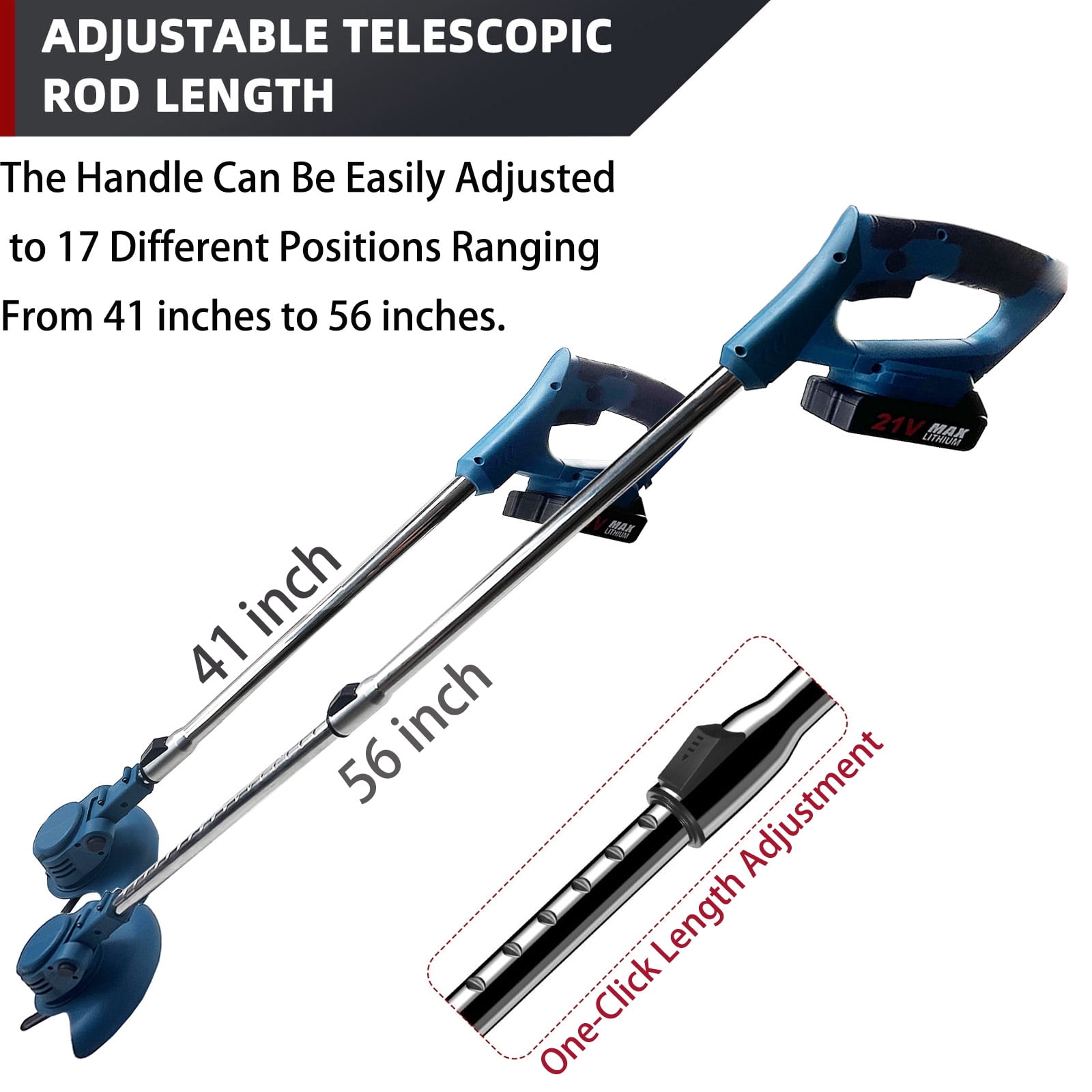 Susuzi 21V Cordless String Trimmer, Extendable Weed Wacker with 3-in-1 Cutting Blades (Blue, 1 Unit) dykw0