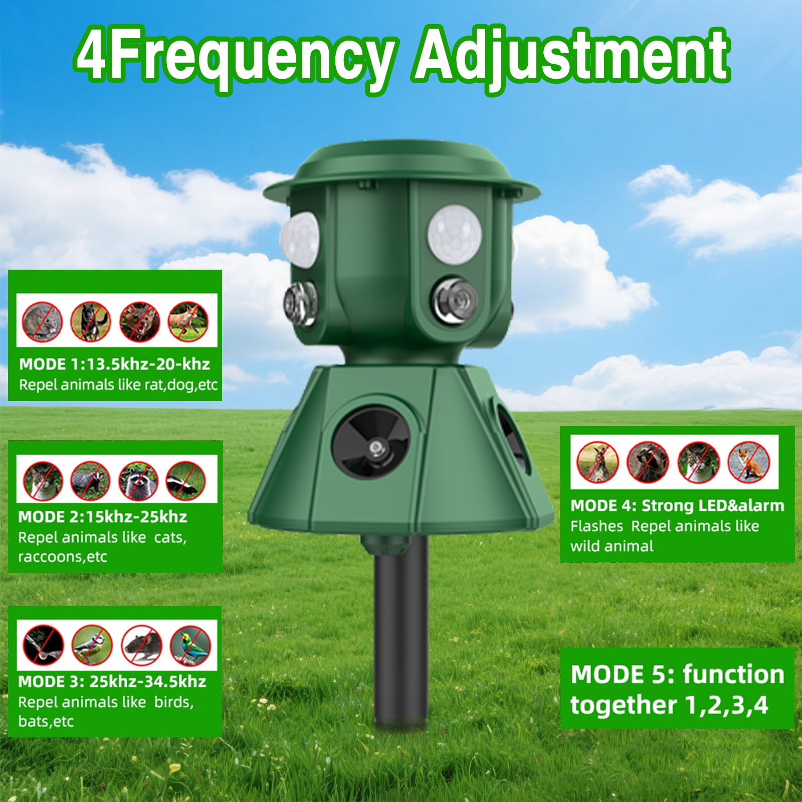 KingFurt Ultrasonic Animal Repeller 360 Degree Pest Control Device (Green, 1000mAh Battery) 2l84i