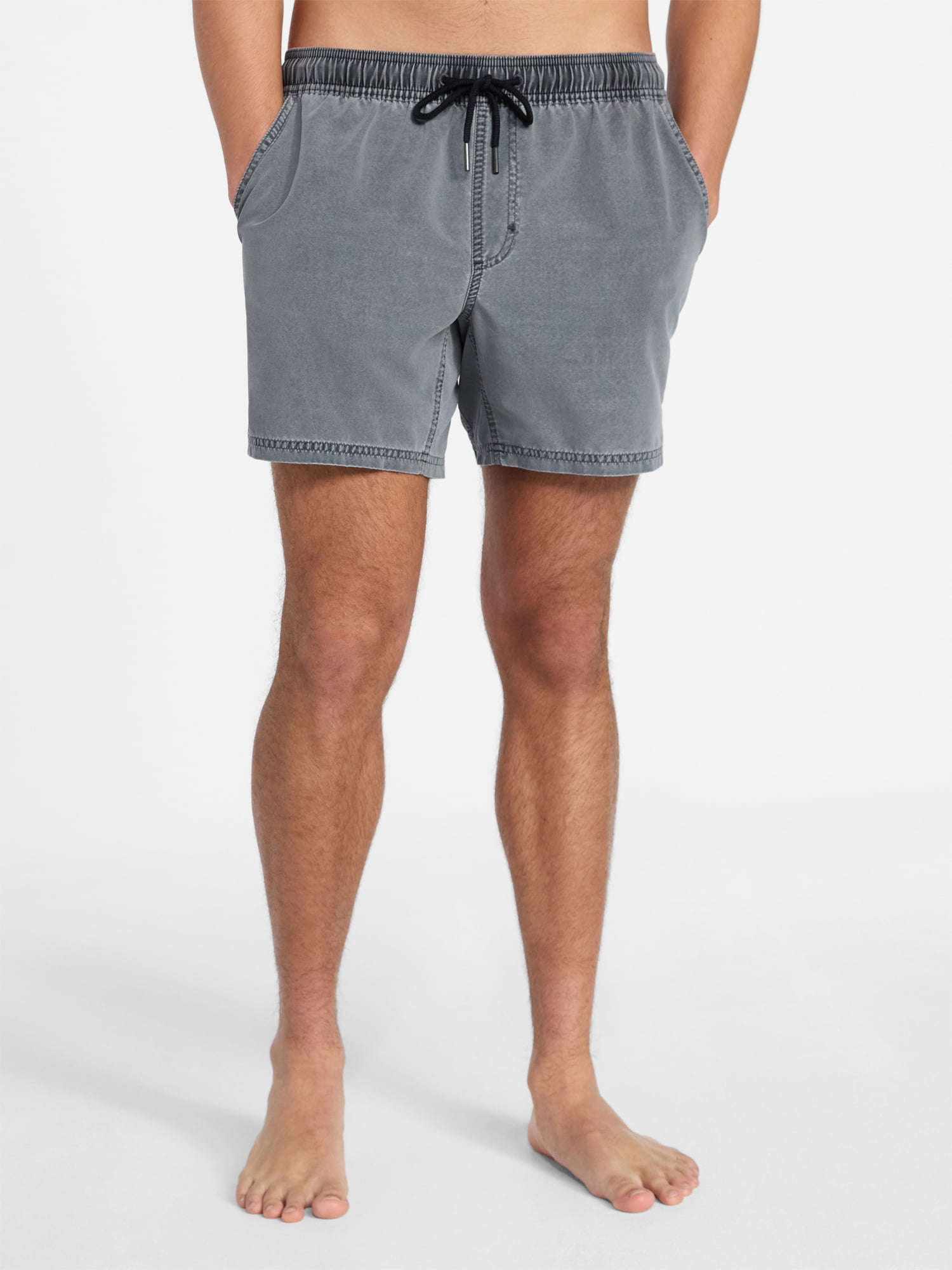 No Boundaries Men's Washed Swim Trunks Quick-Dry Board Shorts with Pockets (Black, S) mwp28