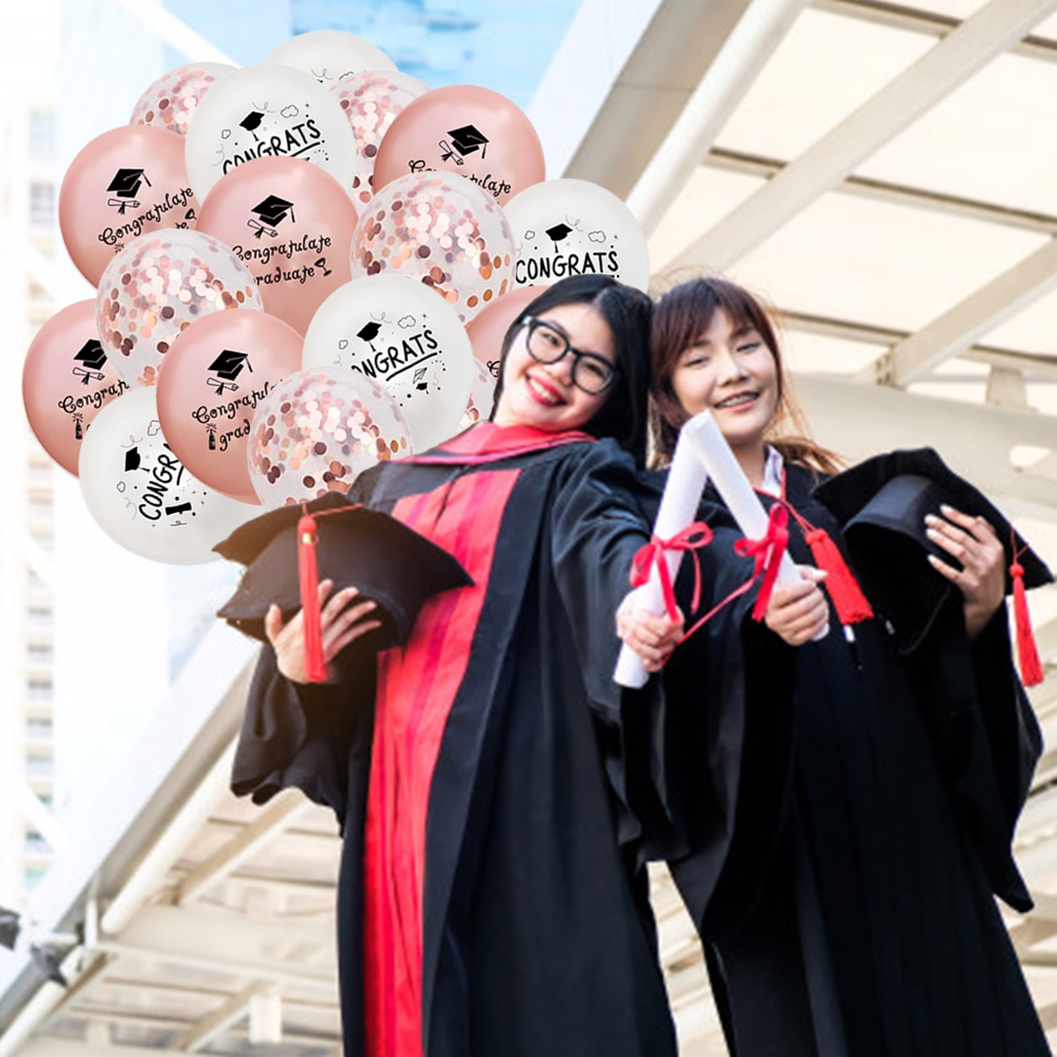Ohgeecraft Graduation Party Decorations Set, Rose Gold Congrats Grad Balloons and Confetti Decor (30 Pieces) 7da6h