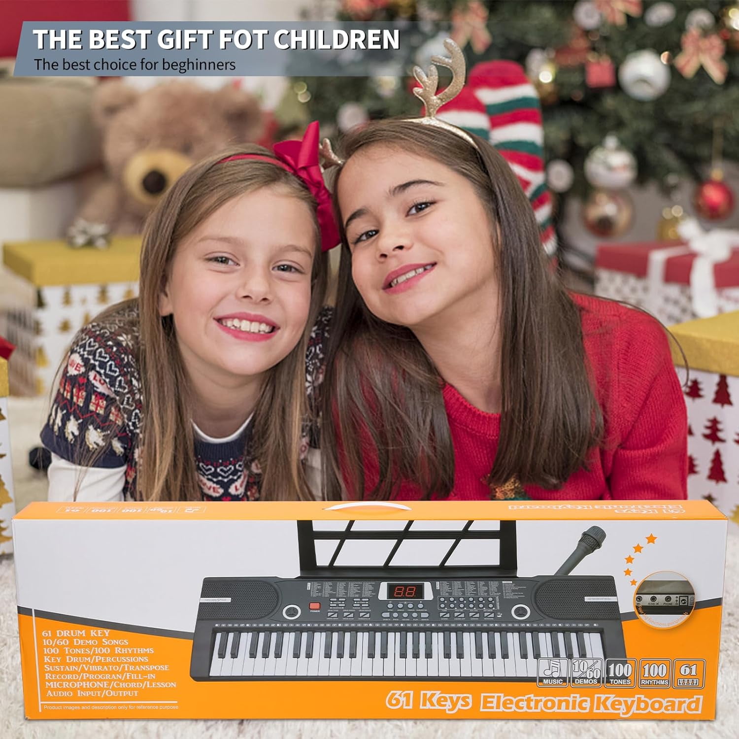 Mixfeer 61-Key Portable Electronic Keyboard Piano for Beginners with Microphone and Sheet Stand (Pink) y6d1a