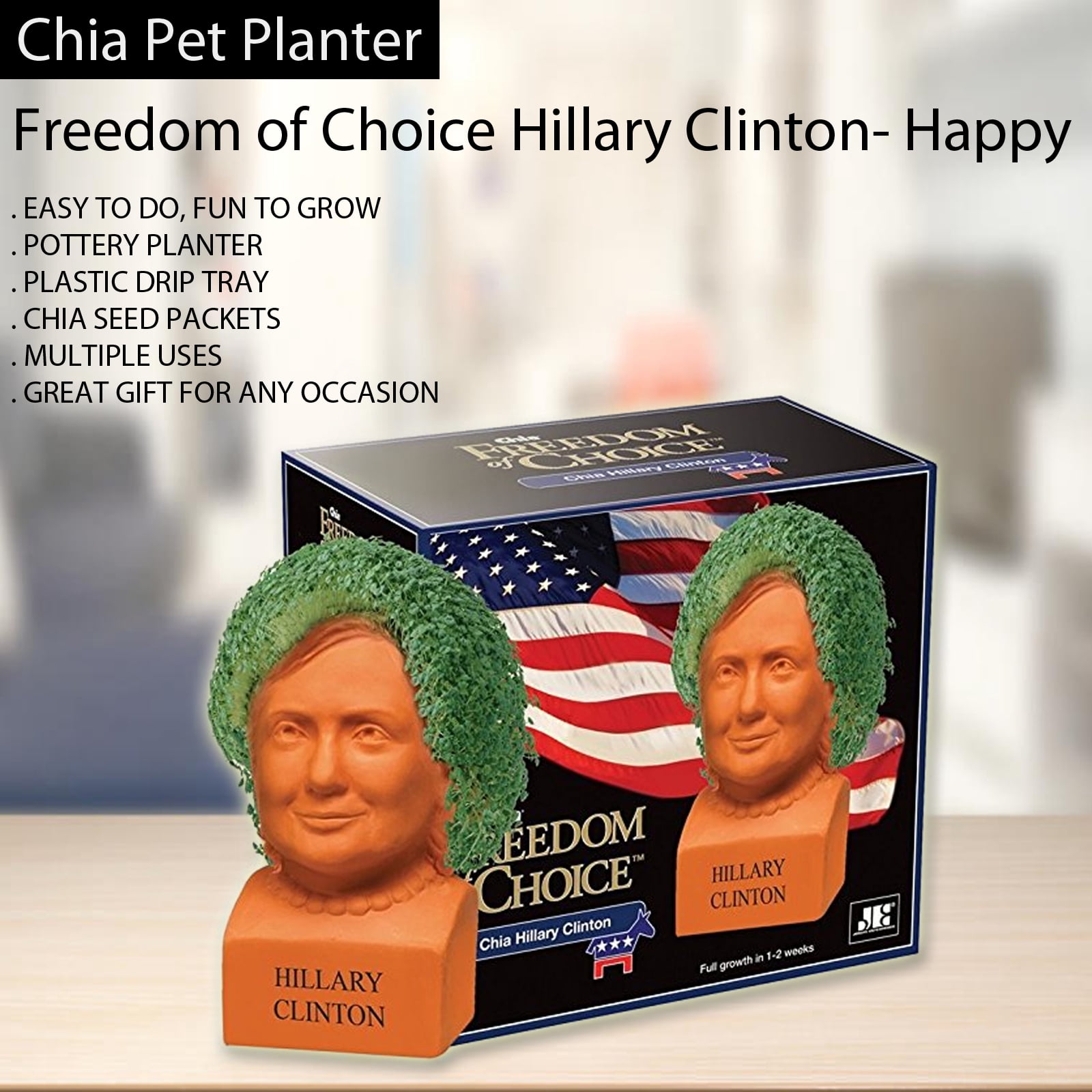 As Seen on TV Chia Pet Decorative Pottery Planter, Hillary Clinton Novelty Growing Kit (3 Plantings) xs9q8