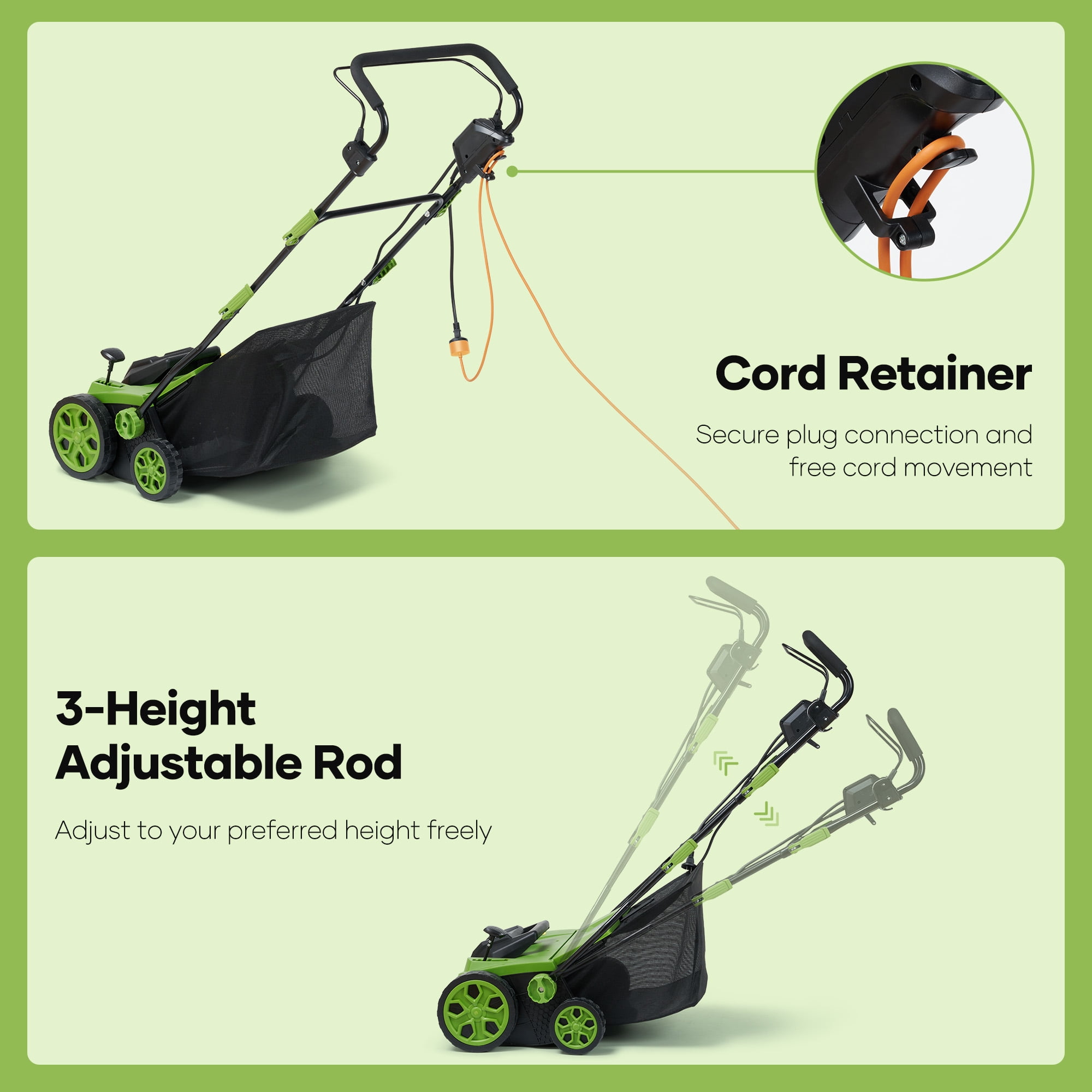 GASKY 15-inch Electric Dethatcher and Scarifier, 15A Lawn Care Tool with 5-Position Depth Adjustment (Green, 15 in) s3l4f