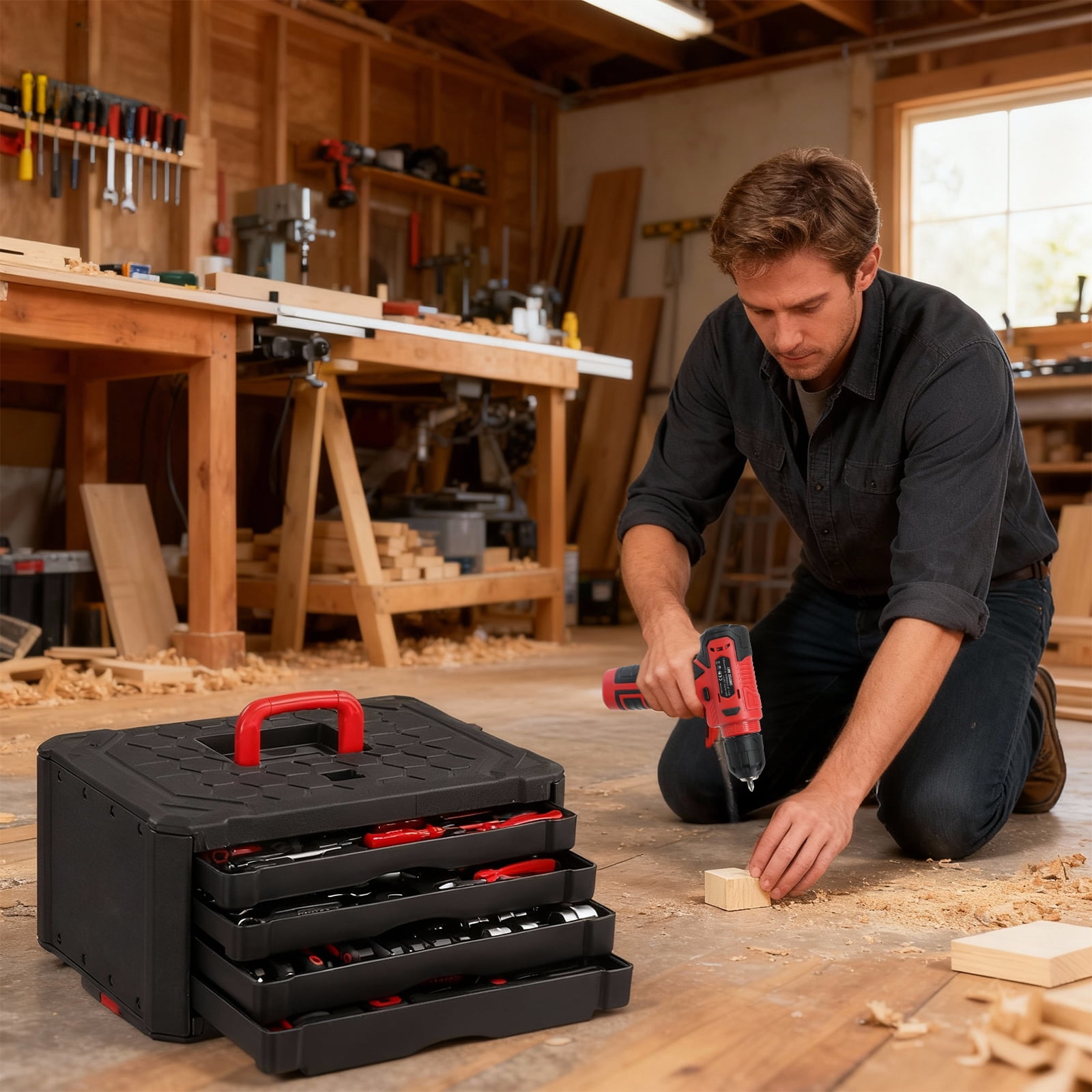 UBesGoo 1000-Piece Household Repair Hand Tool Kit with Rolling Trolley Case (Red, 1000 Pieces) iycjy