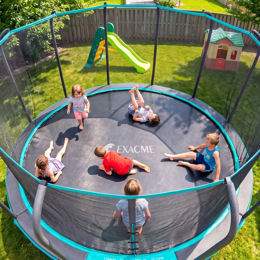 ExacMe Heavy-Duty Round Outdoor Trampoline with Safety Enclosure Net and Ladder (Black, 14 ft) l0byt