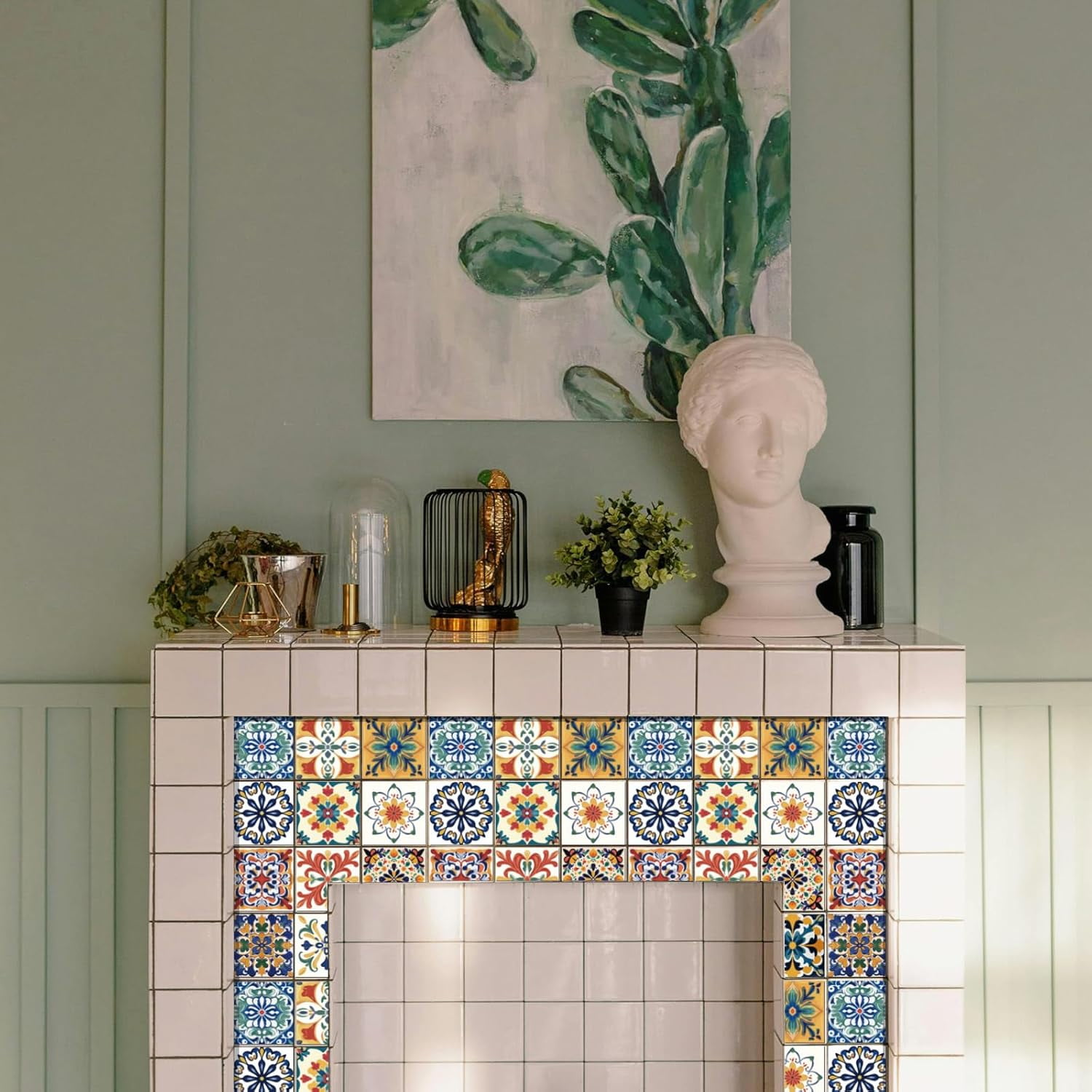 SUNNYCLUE Mosaic Peel and Stick Tile Stickers, Bohemian Mediterranean Removable Wall Decals for Kitchen and Bathroom (Multicolor, 36 Pack, 4x4 in) qoc1s