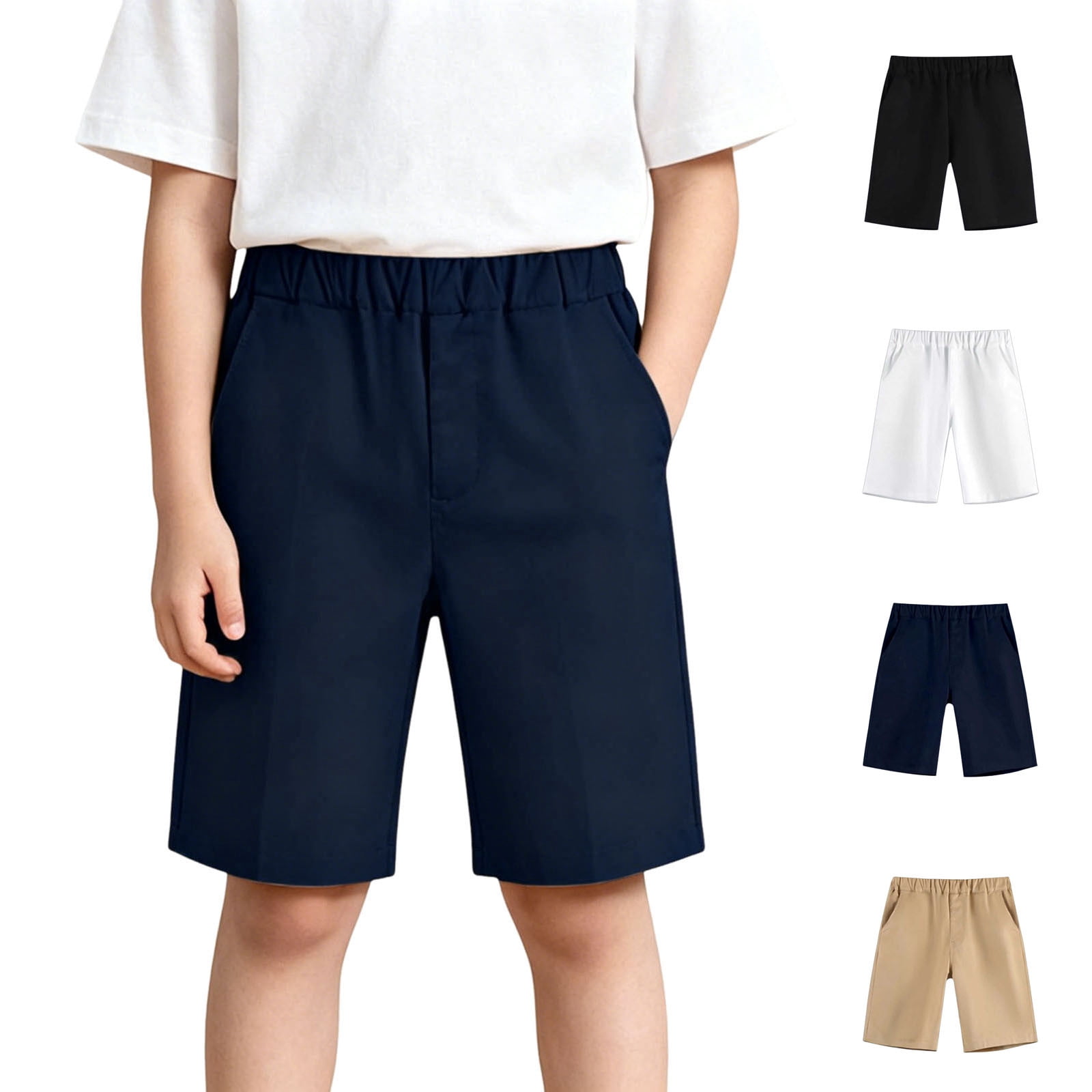 BXJX Boys Casual Shorts, Relaxed Fit Elastic Waist School Uniform Shorts (Navy, 14/16T) ejhe0