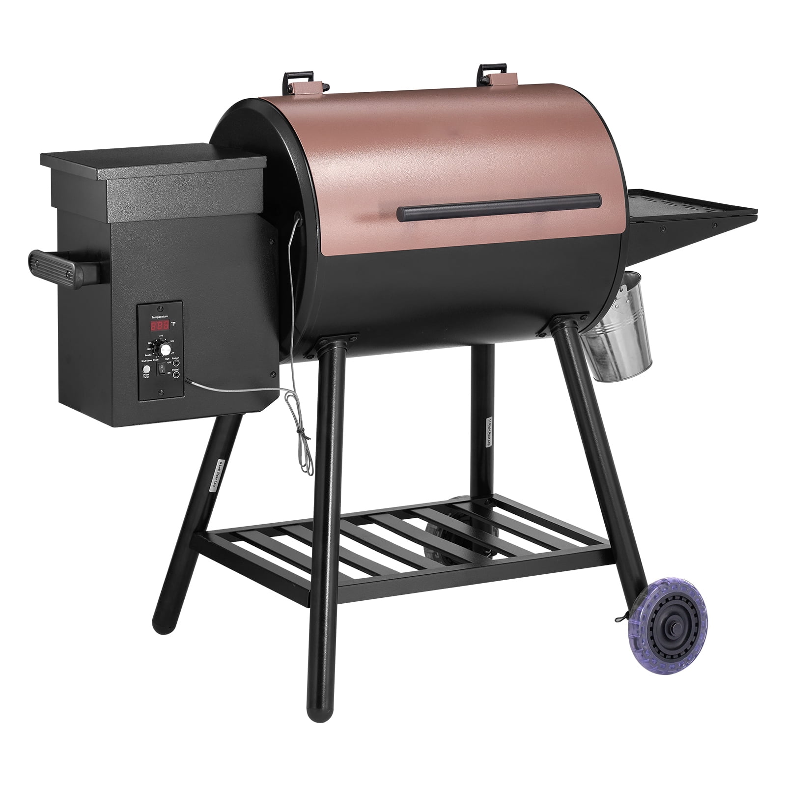 KFFKFF Wood Fired Pellet Grill and Smoker with Digital Regulator and Meat Thermometer (Black, 456 sq in) 0s8fz