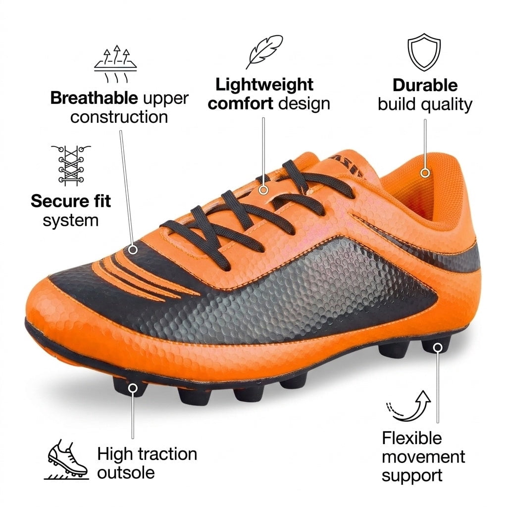 Vizari Infinity Soccer Cleats for Kids Lightweight Firm Ground Athletic Shoes (Orange, 5.5) xjqii
